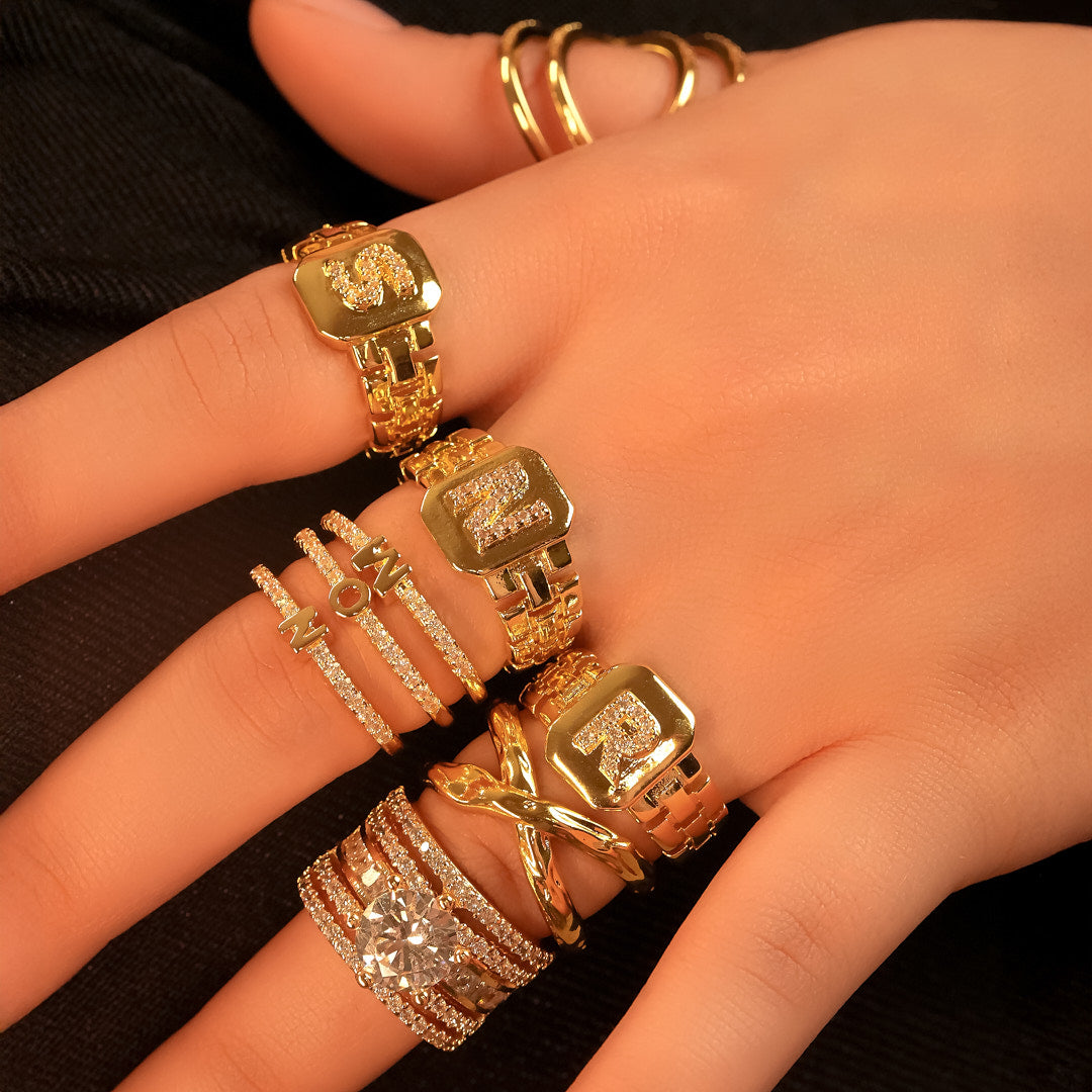 Diamond Initial Studded Ring