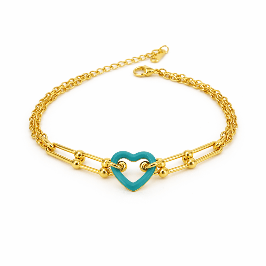 Aqua Heart Link Bracelet