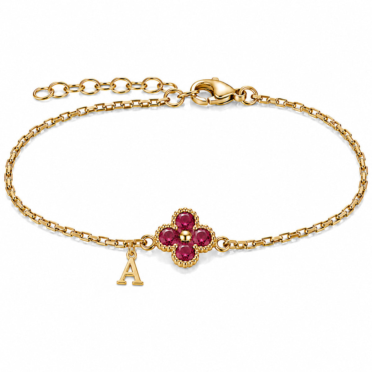 DIY Birthstone Clover Bracelet with Initial | Anti-tarnish | Hook & Lock Bracelet
