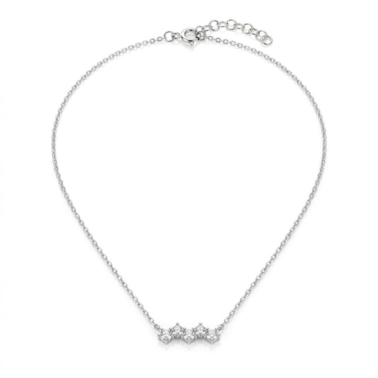 Triple Floral Crystal Station Necklace in Silver Tone with Clear Stone Accents, Displayed on White Background