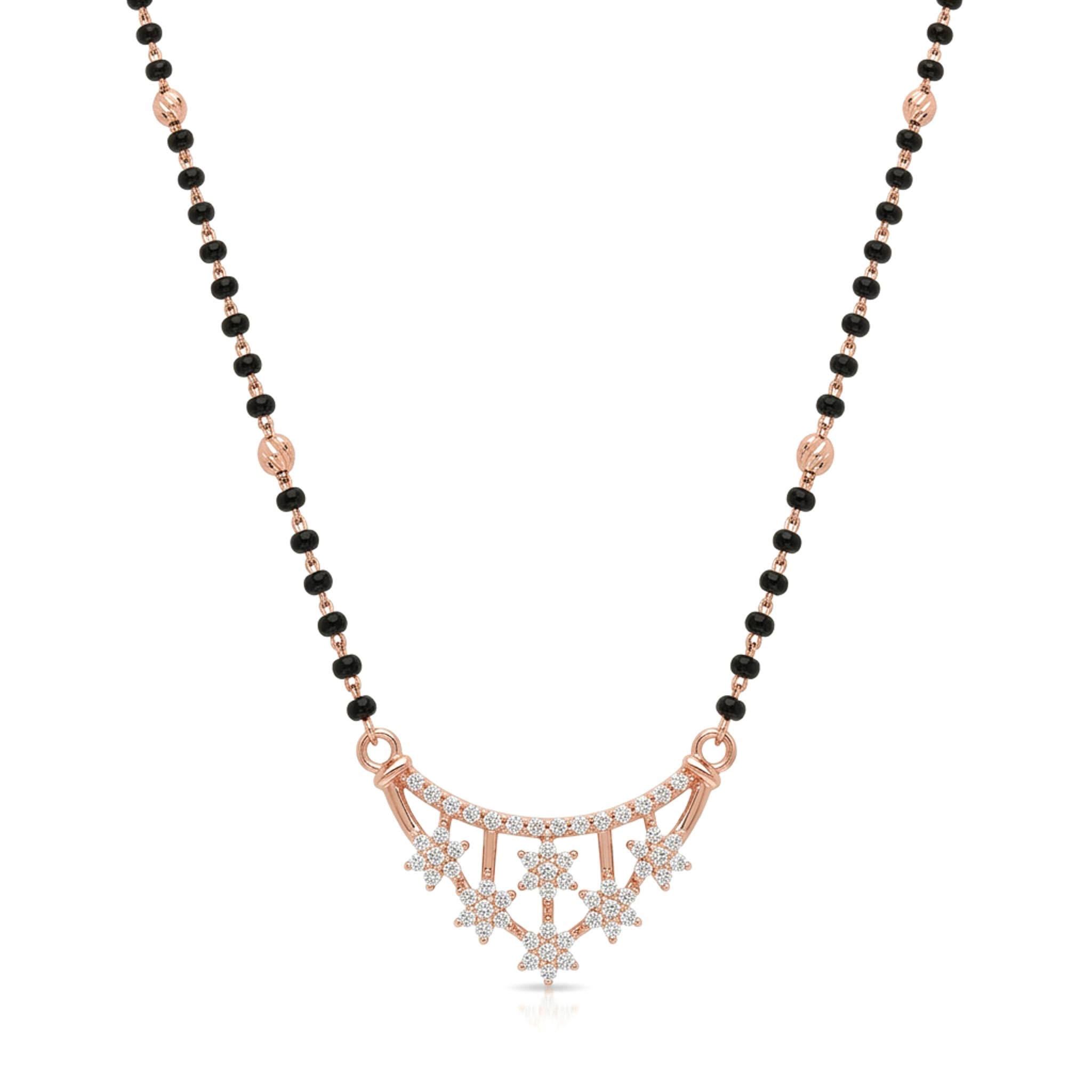 Celestia Shine Mangalsutra Necklace in demi-fine anti-tarnish finish featuring a modern elegant design with black beads