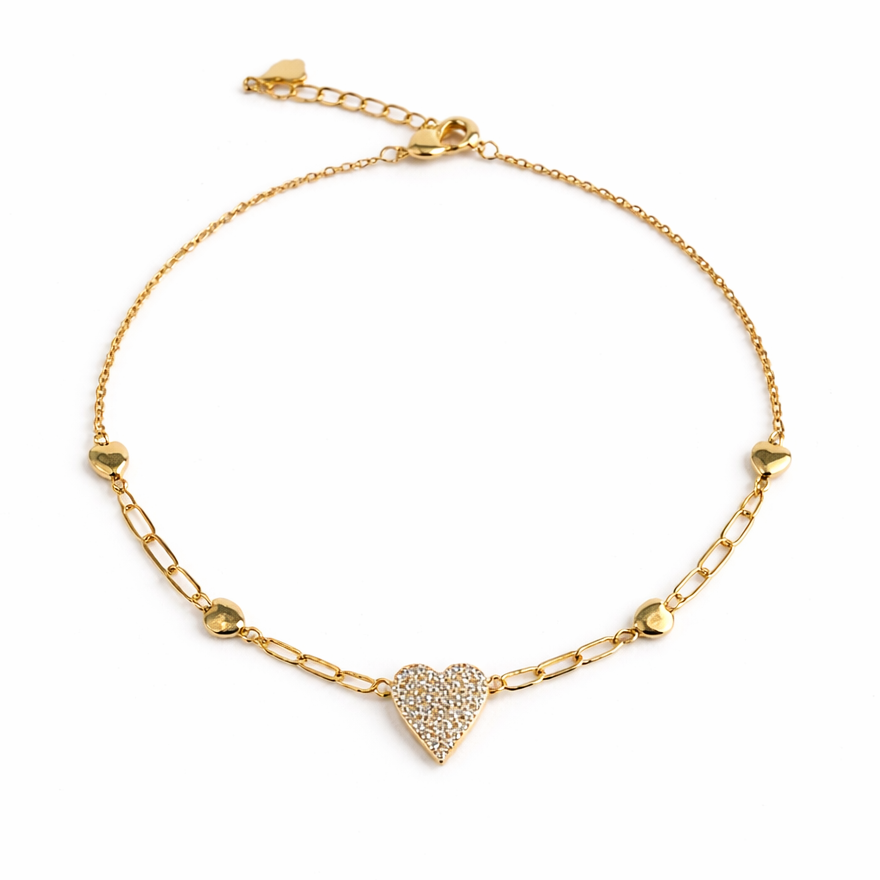 Gilded Heart Linked Anklet