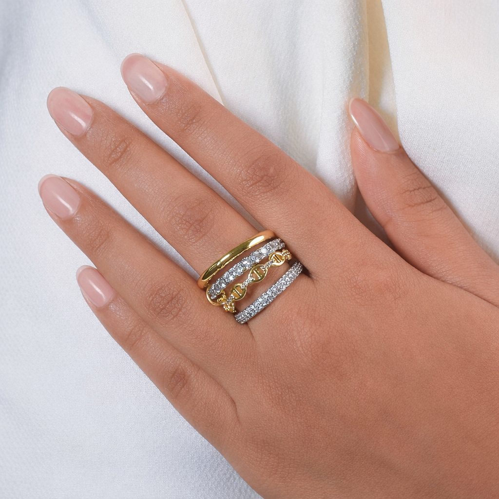 Gilded Glamour Ring Stack