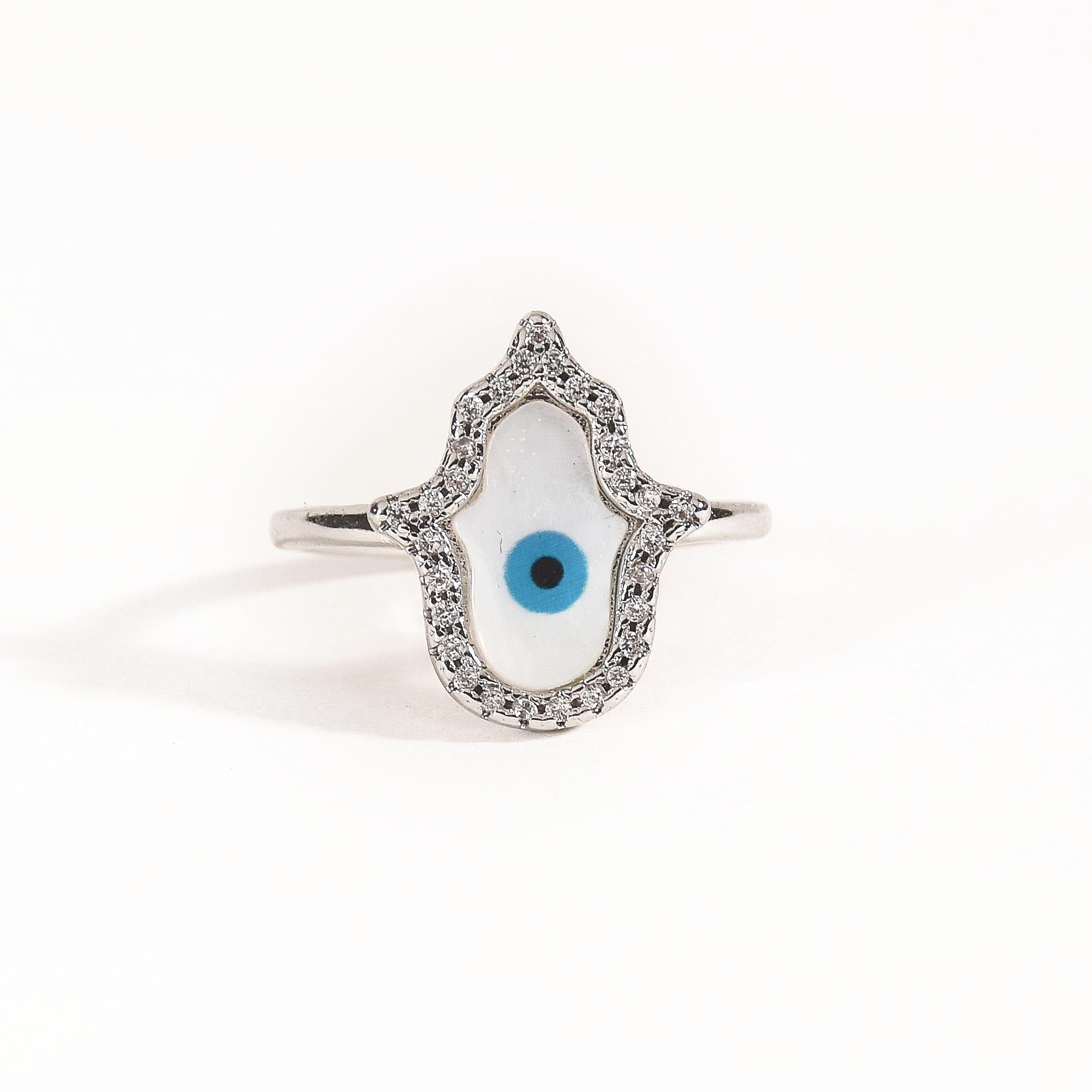 Hamsa Studded Evil Eye Ring