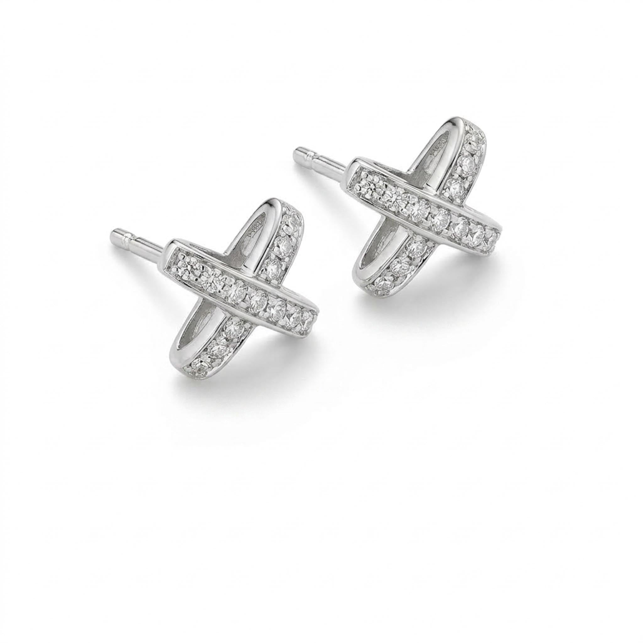 Crossover 925 Sterling Silver Earrings featuring an elegant crisscross design adorned with sparkling cubic zirconia stones