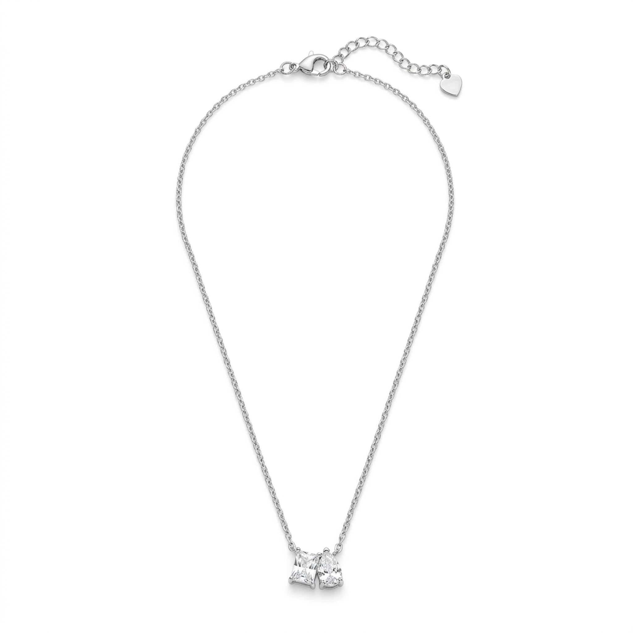 Crystal Pair 925 sterling silver necklace featuring a princess-cut crystal and pear-cut crystal pendant duo suspended from a delicate silver chain