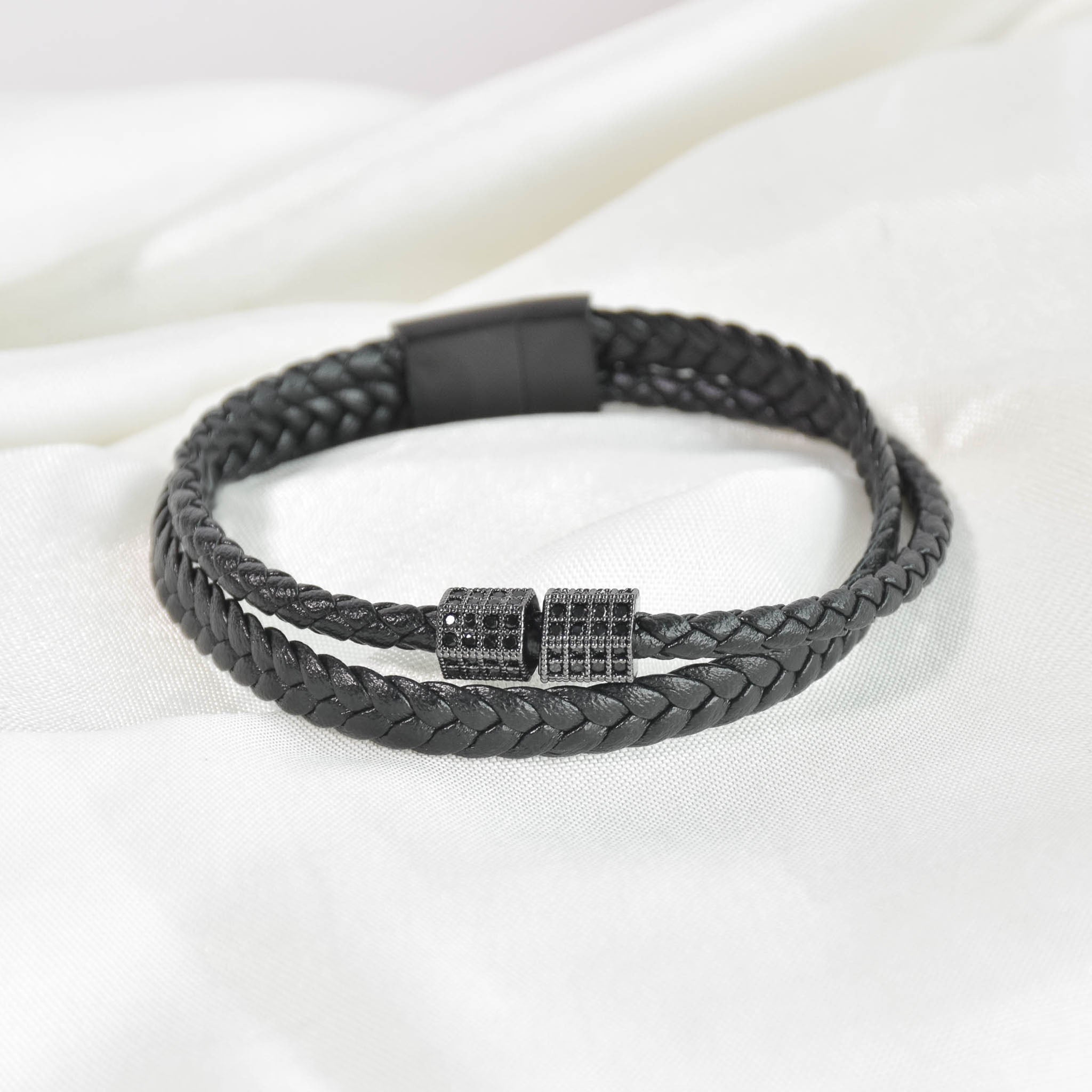 Braided Onyx Mens Bracelet