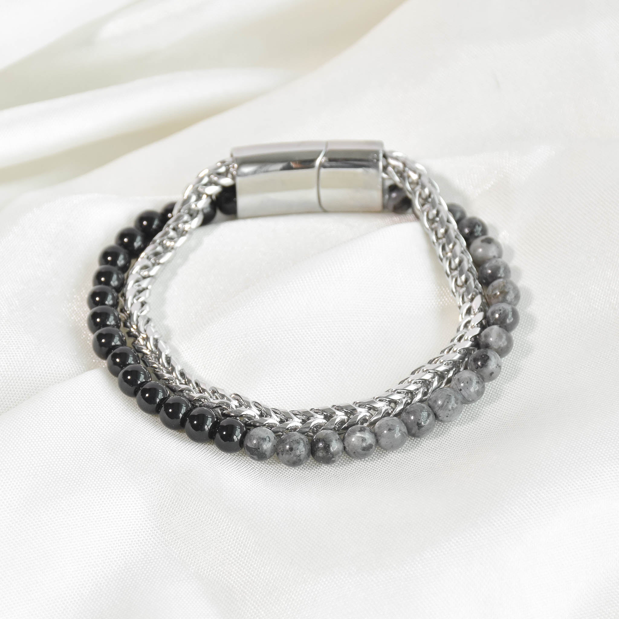 Black & Grey Beaded Men Bracelet