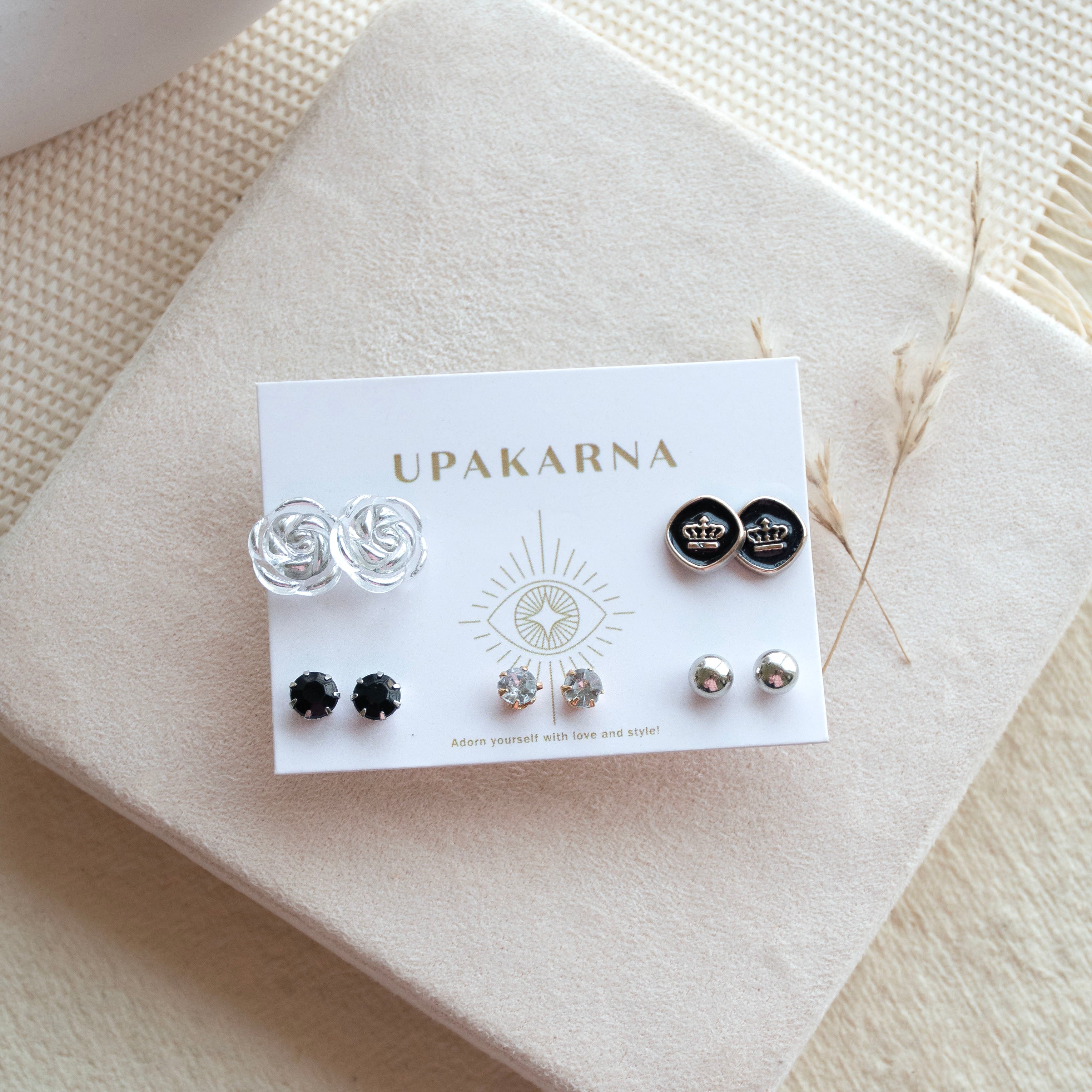 Silver & Black Duo Studs Set Of 10