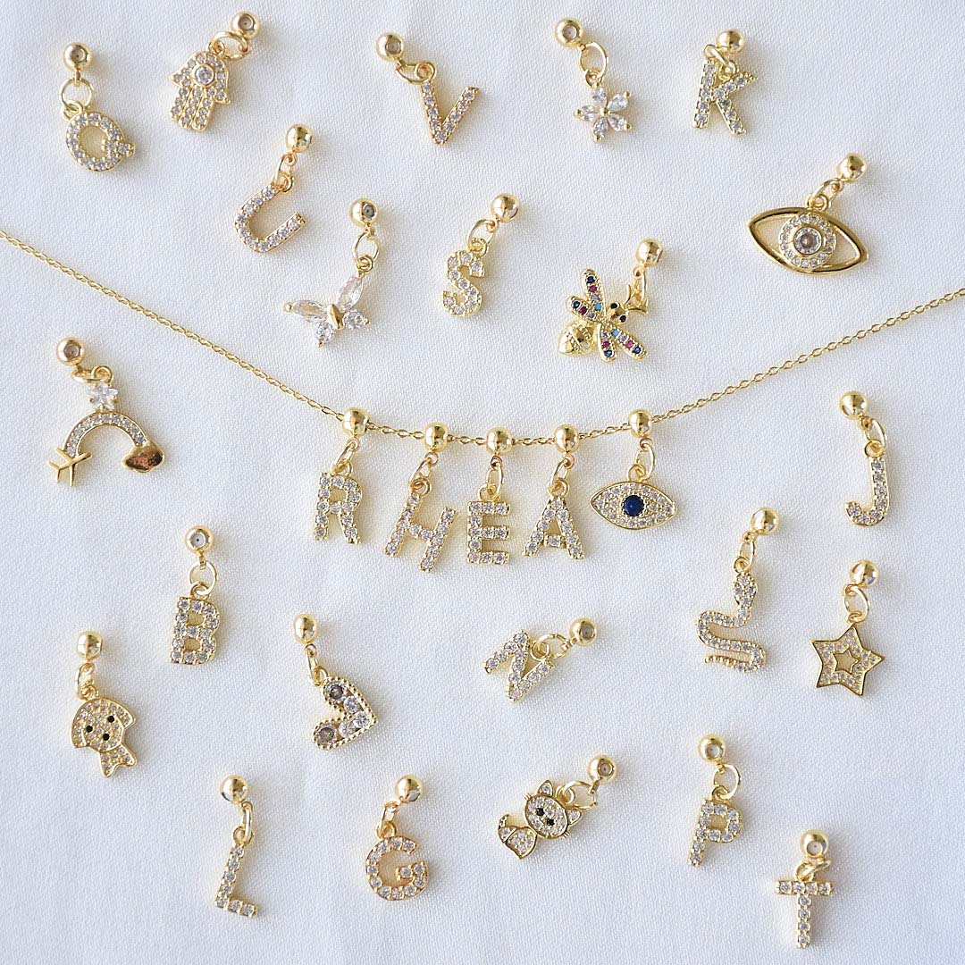 Name Necklace with Charms | Gold Finish Pendant for Women & Teens