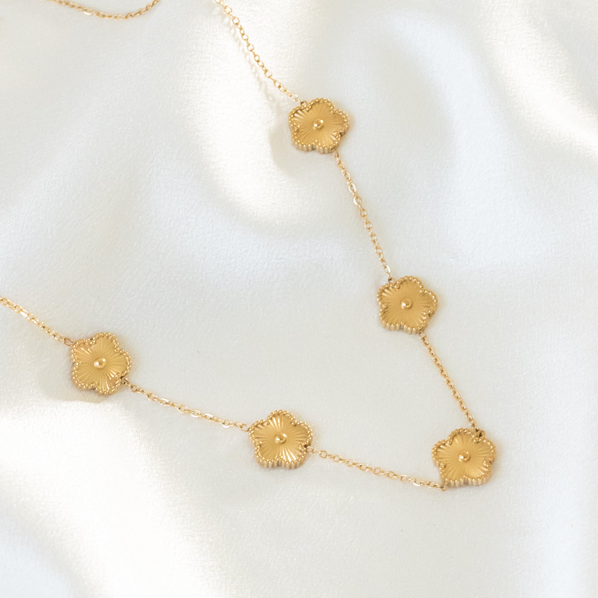 Golden Textured Clover Necklace