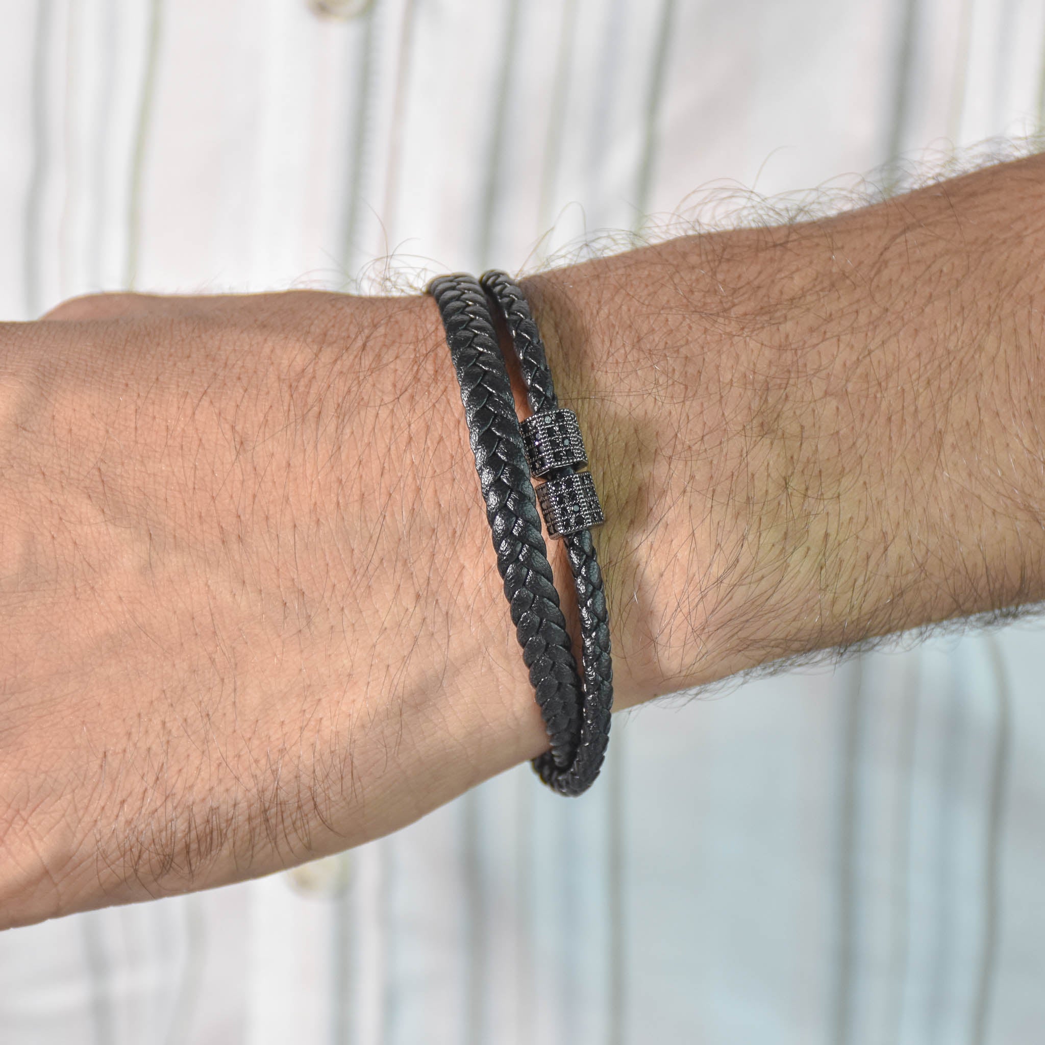 Braided Onyx Mens Bracelet