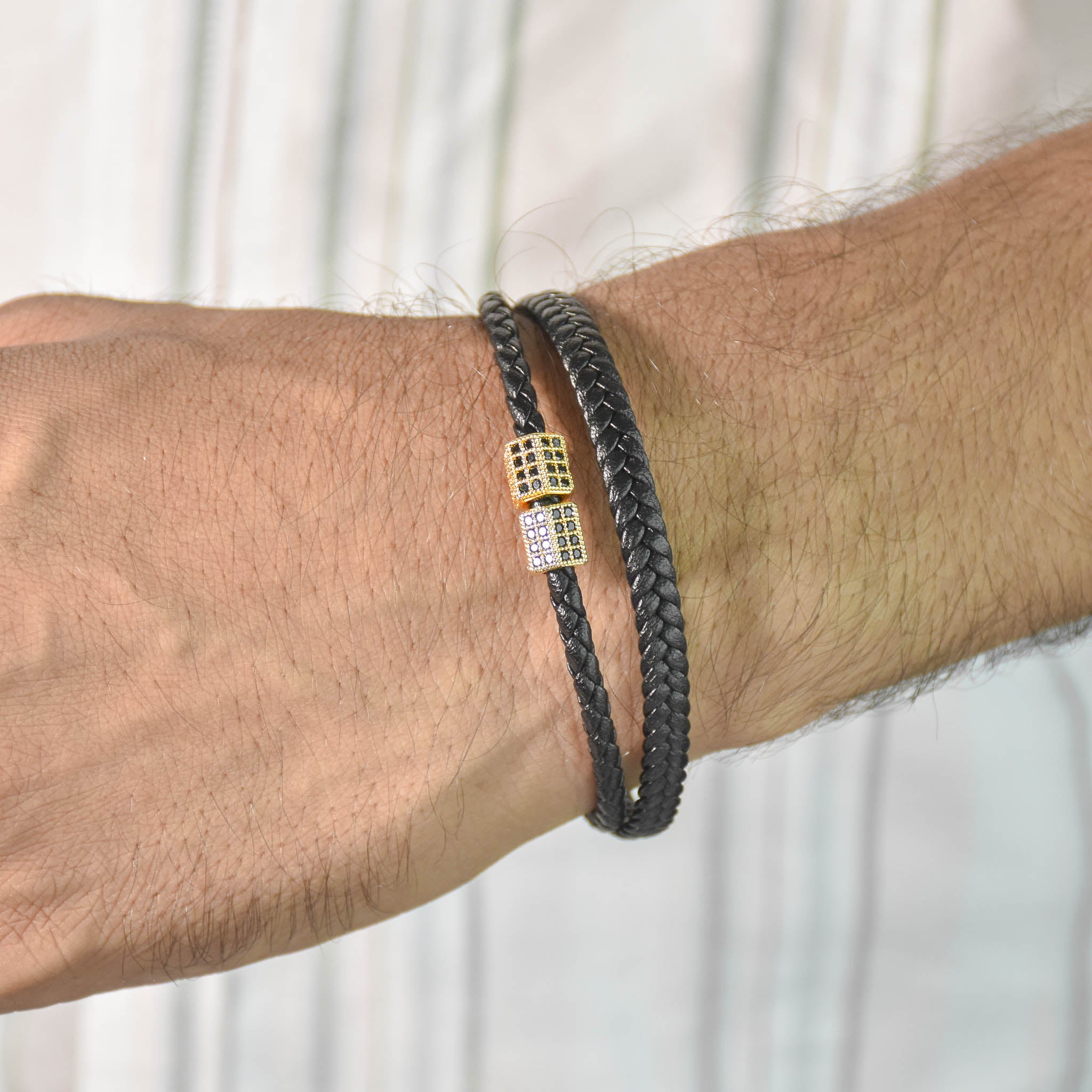 Braided Onyx Mens Bracelet