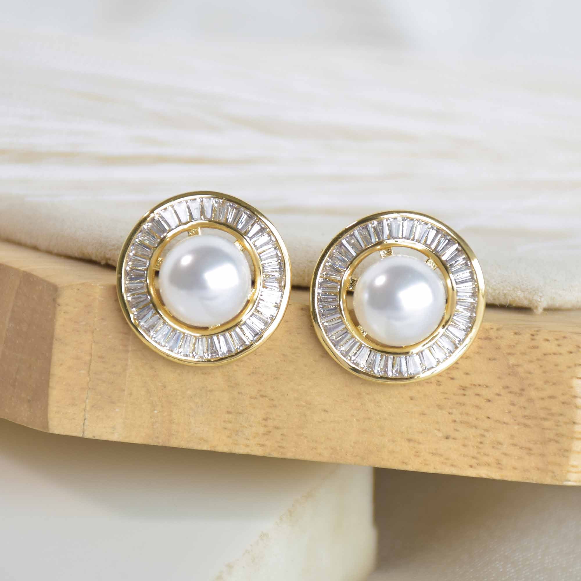 Gold Rim Pearl Earrings
