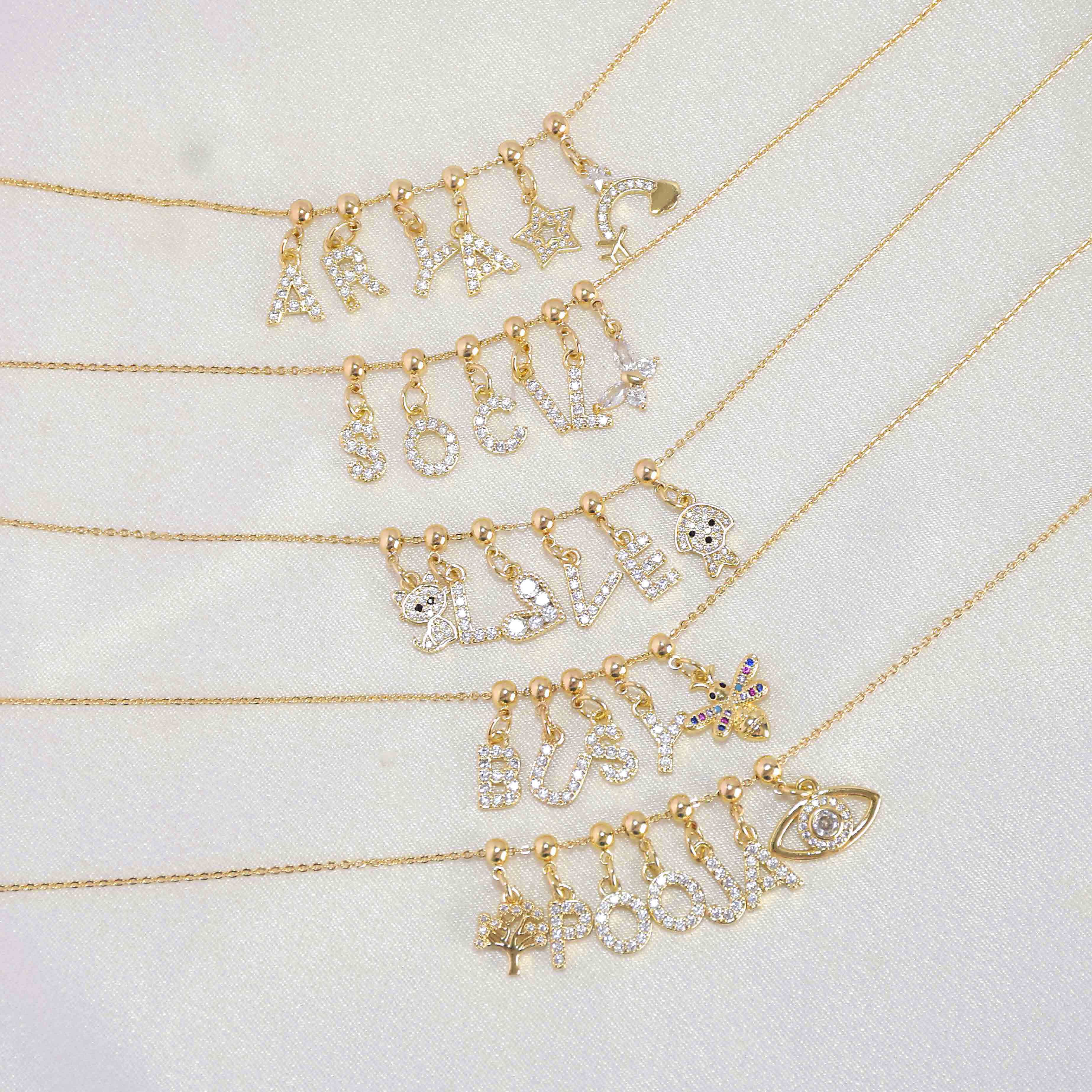 Name Necklace with Charms | Gold Finish Pendant for Women & Teens