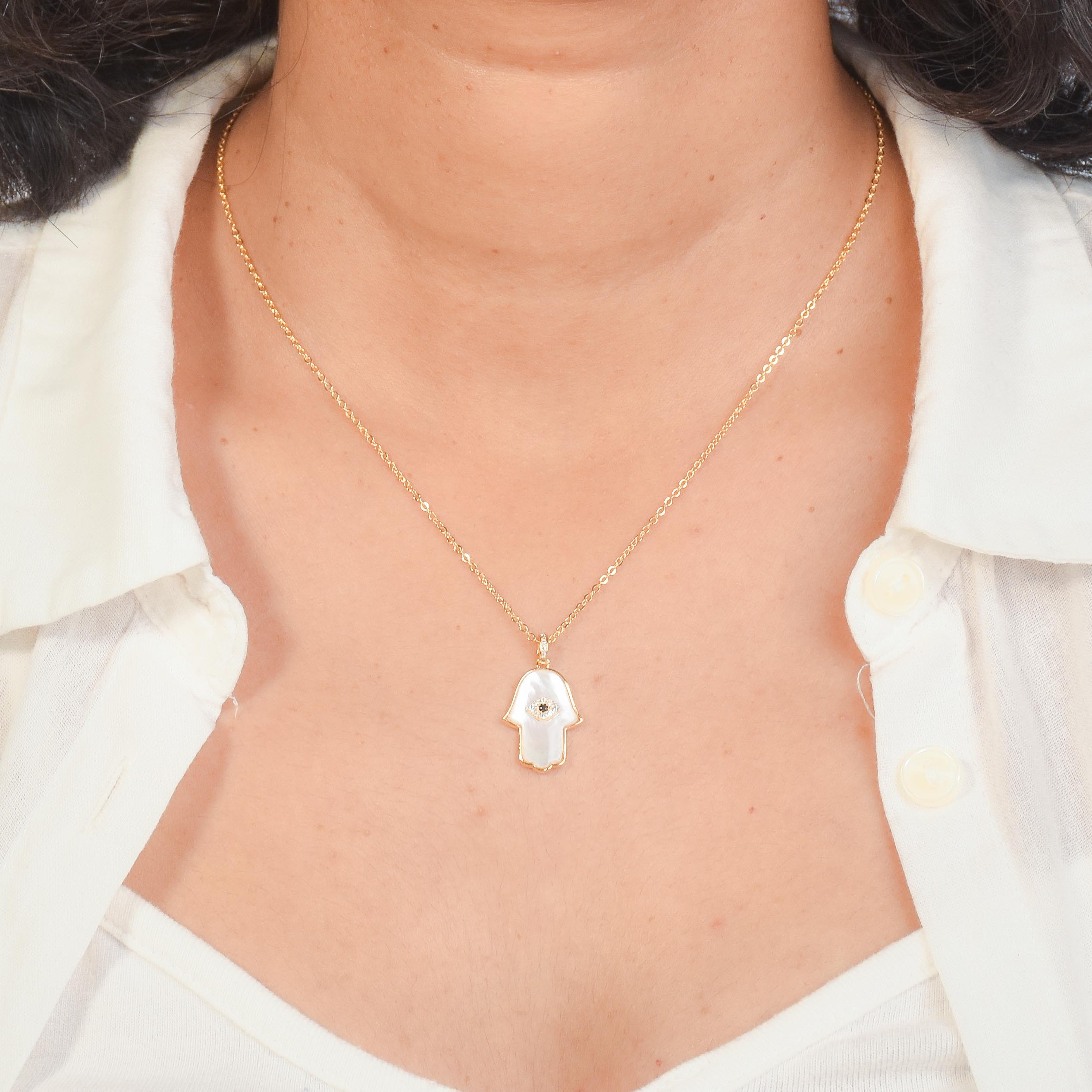 Enamel Hamsa Pendant Necklace