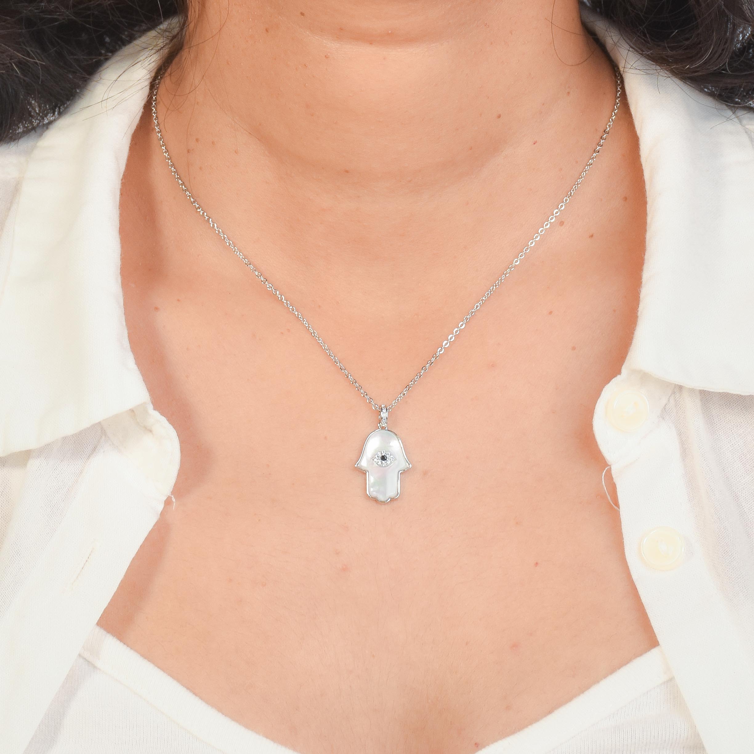 Enamel Hamsa Pendant Necklace