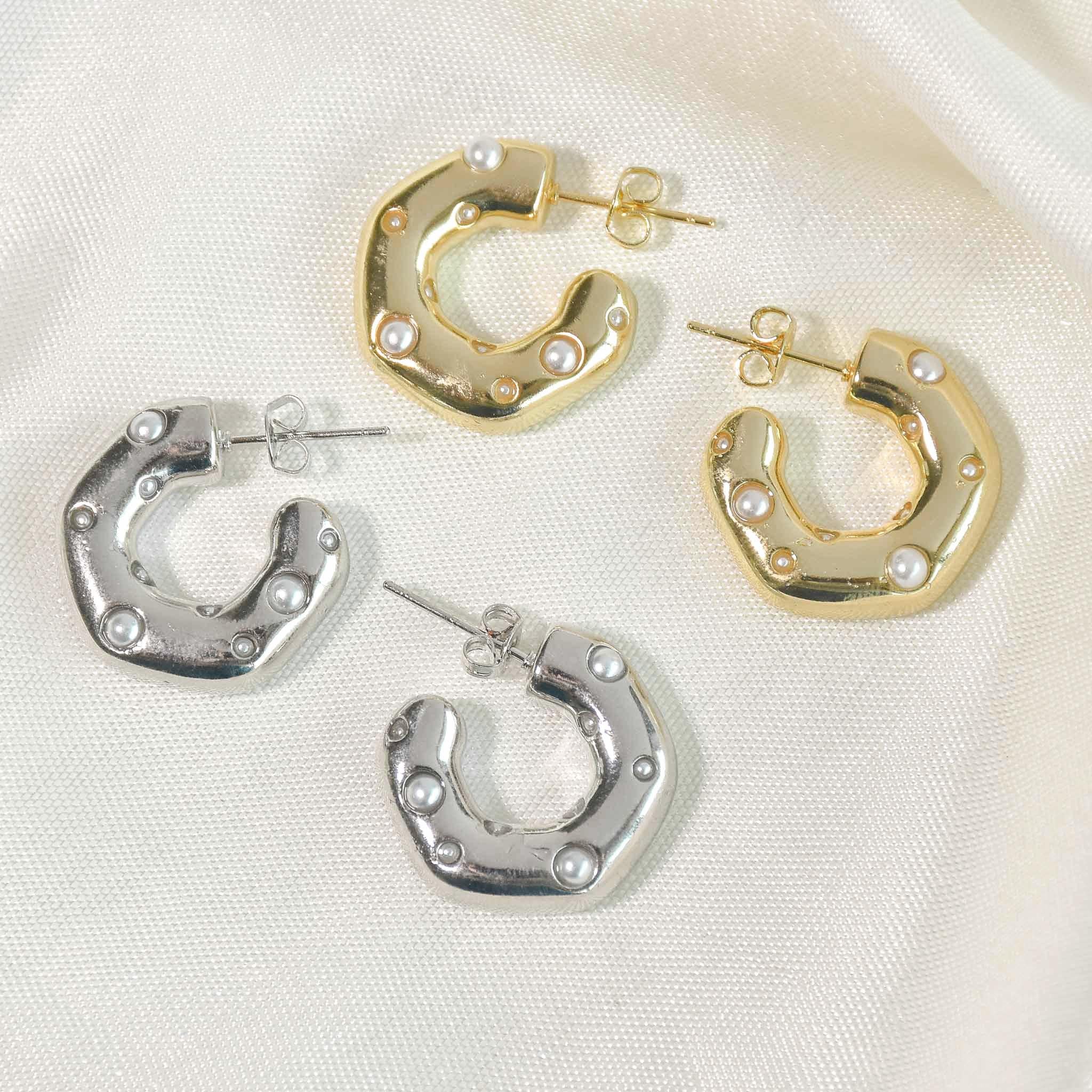 Abstract Pearl Hoop Earring