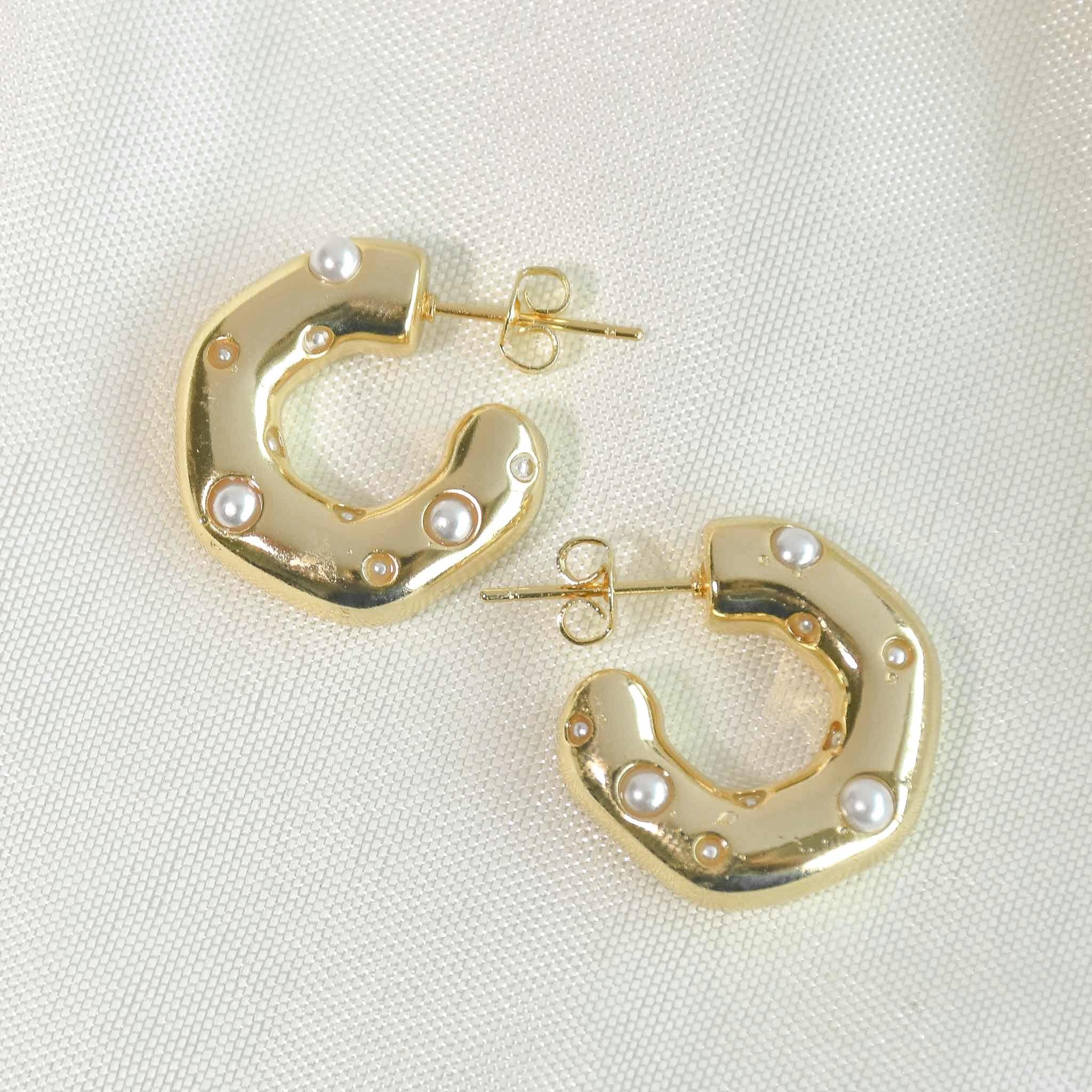 Abstract Pearl Hoop Earring