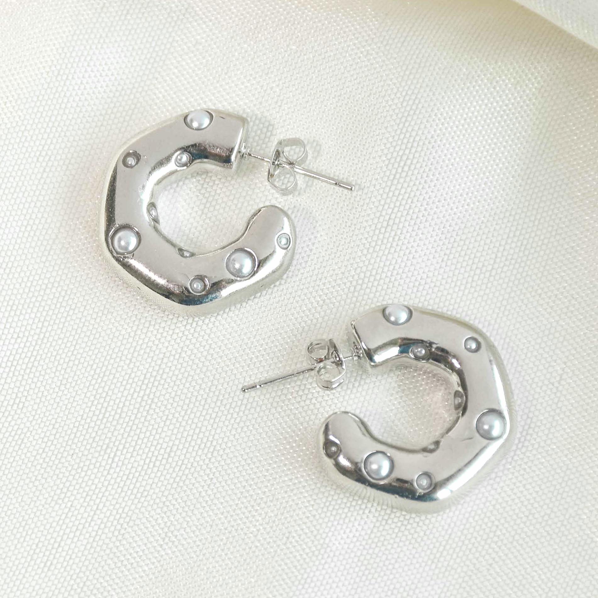 Abstract Pearl Hoop Earring