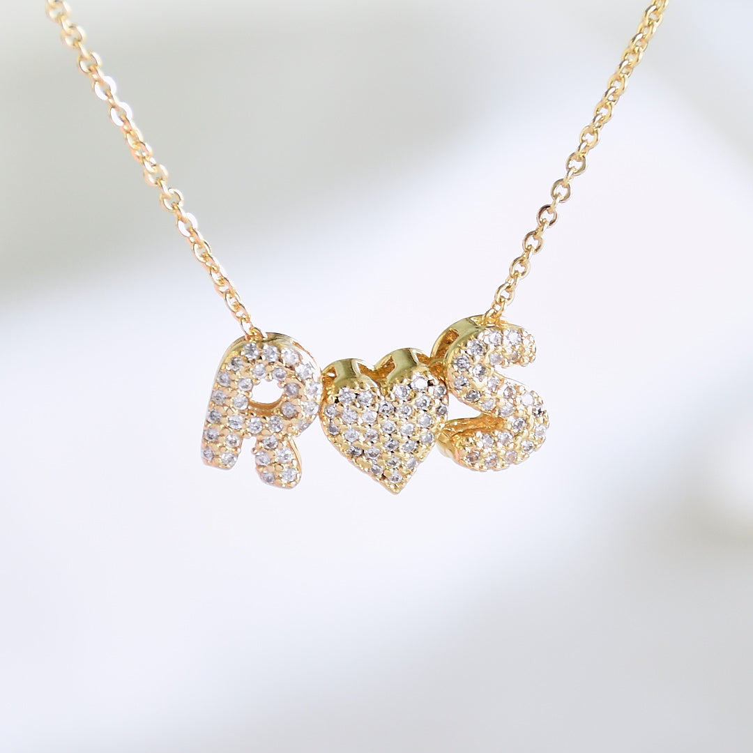 Couple Initial Necklace | Personalised Love Pendant with Heart Charm