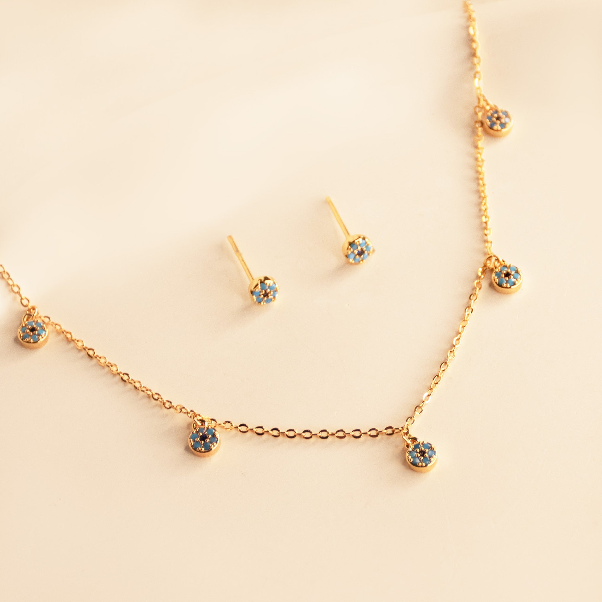 Tiny Round Evileye Charms Necklace Gift Set