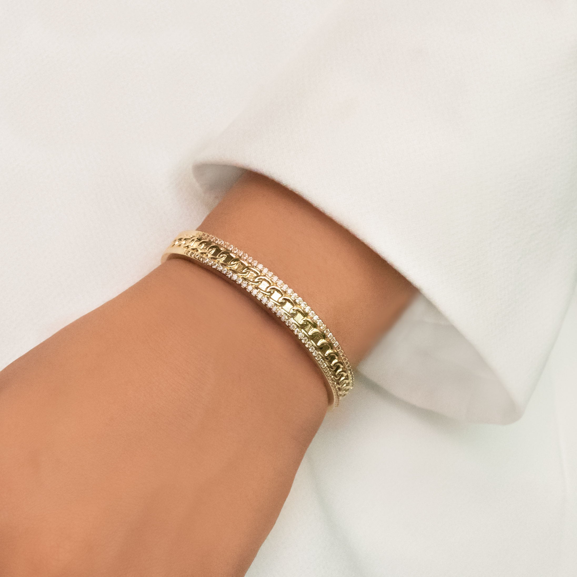 Studded Link Thin Cuff Bangle