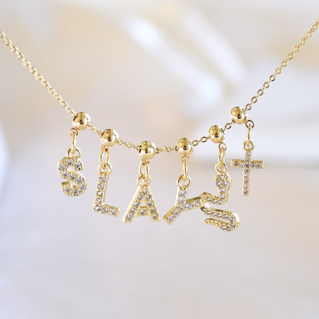 Name Necklace with Charms | Gold Finish Pendant for Women & Teens
