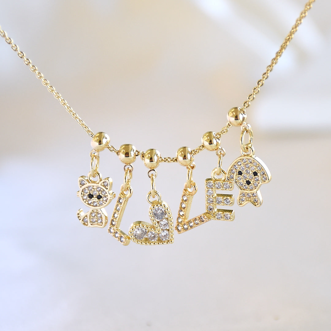 Name Necklace with Charms | Gold Finish Pendant for Women & Teens