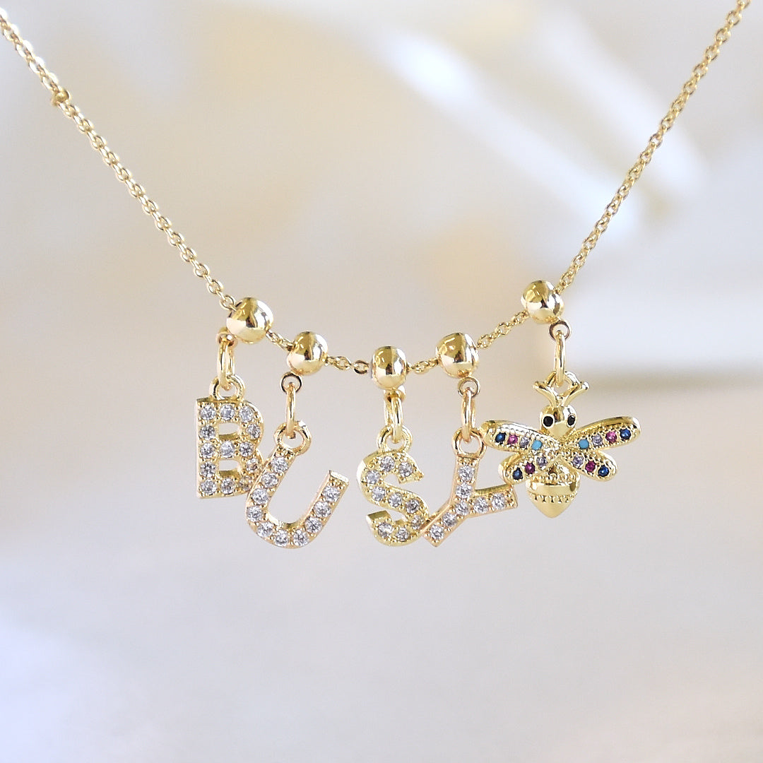 Name Necklace with Charms | Gold Finish Pendant for Women & Teens