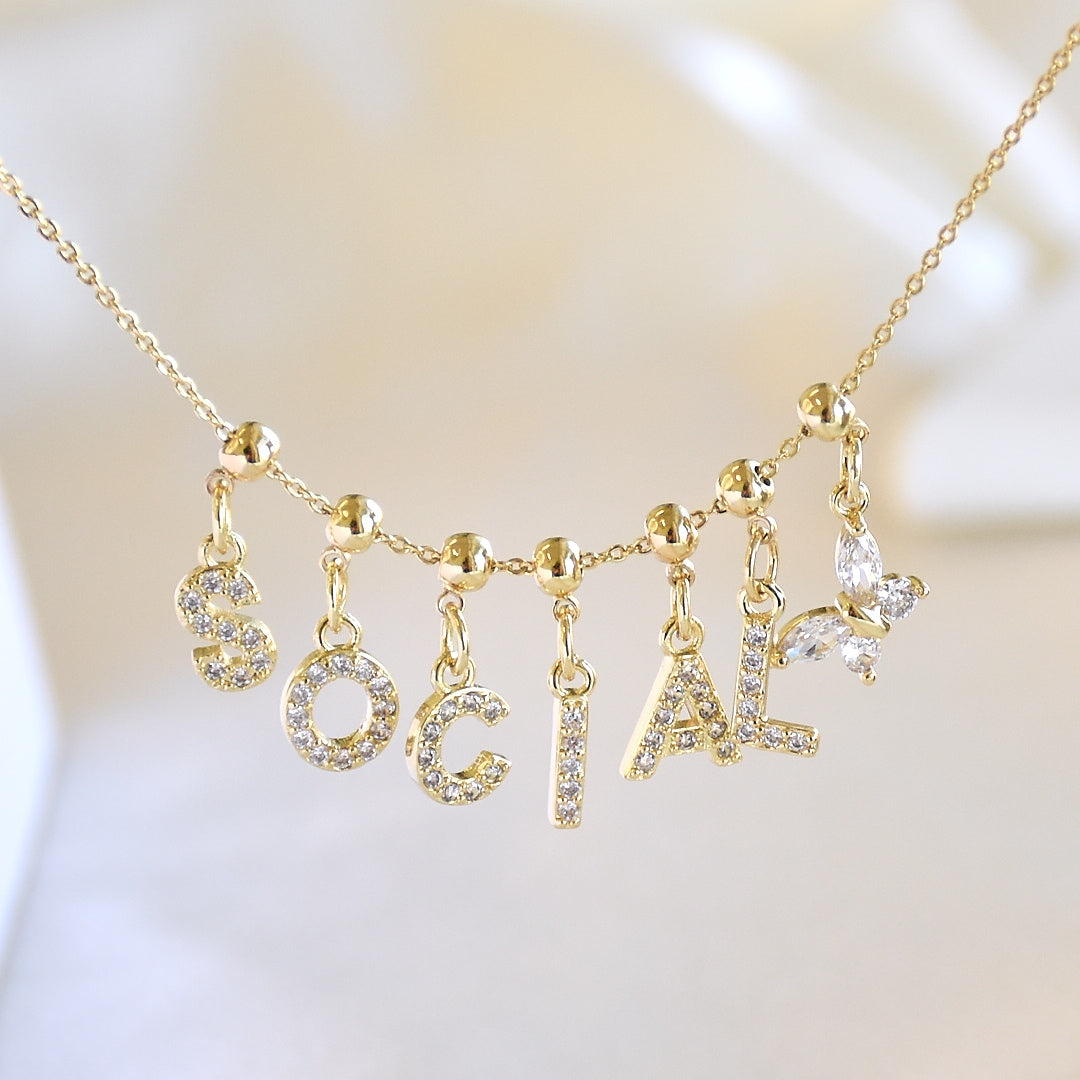 Name Necklace with Charms | Gold Finish Pendant for Women & Teens