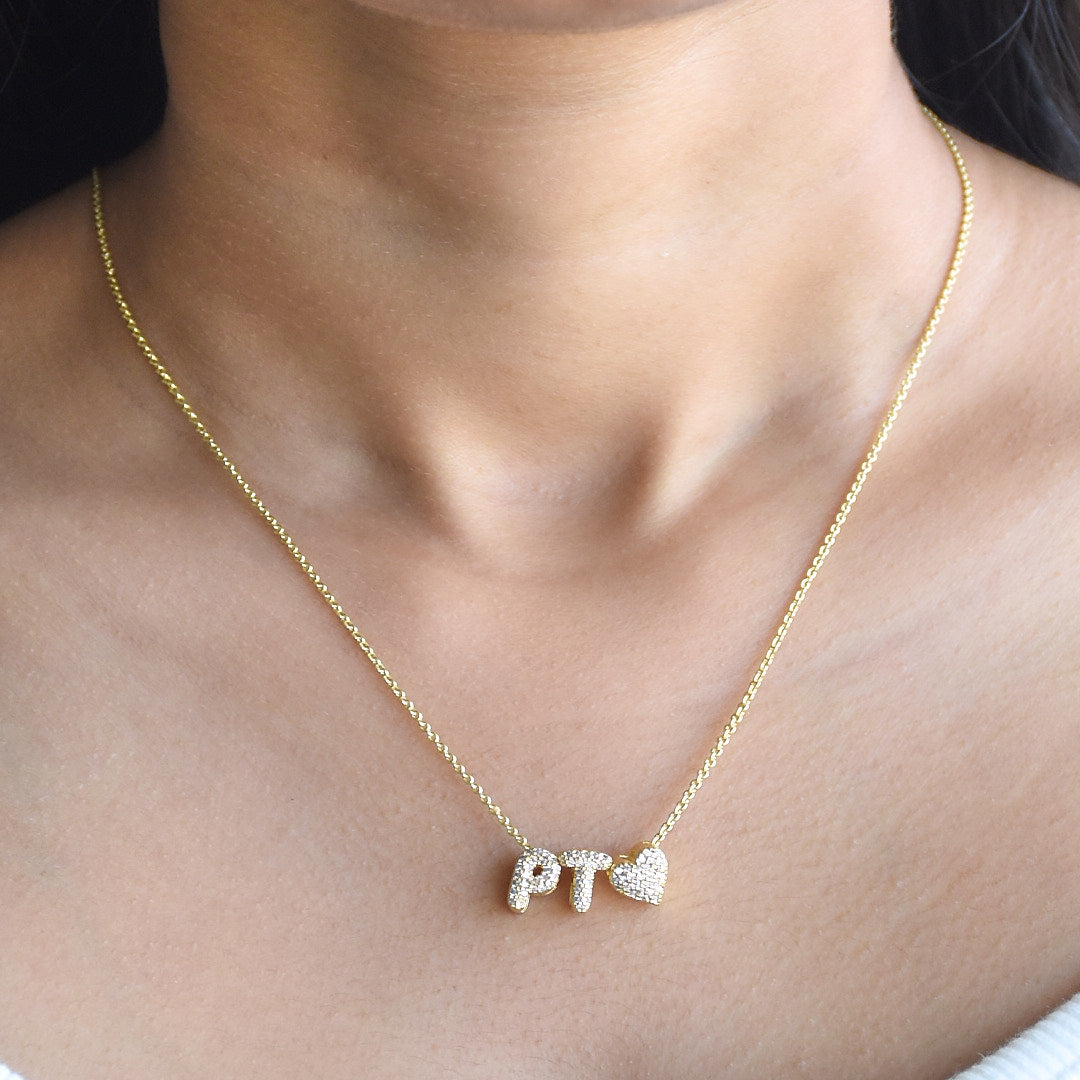 Couple Initial Necklace | Personalised Love Pendant with Heart Charm