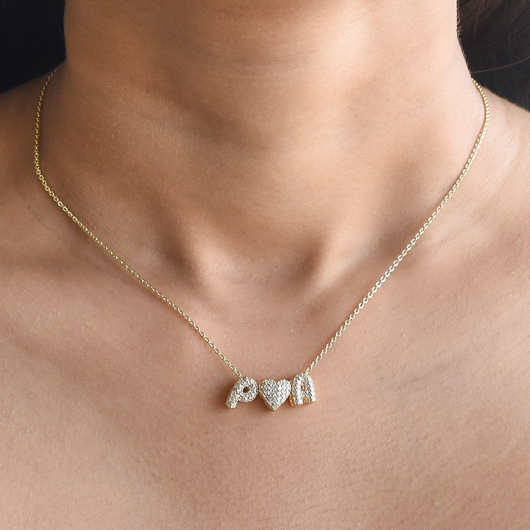 Couple Initial Necklace | Personalised Love Pendant with Heart Charm