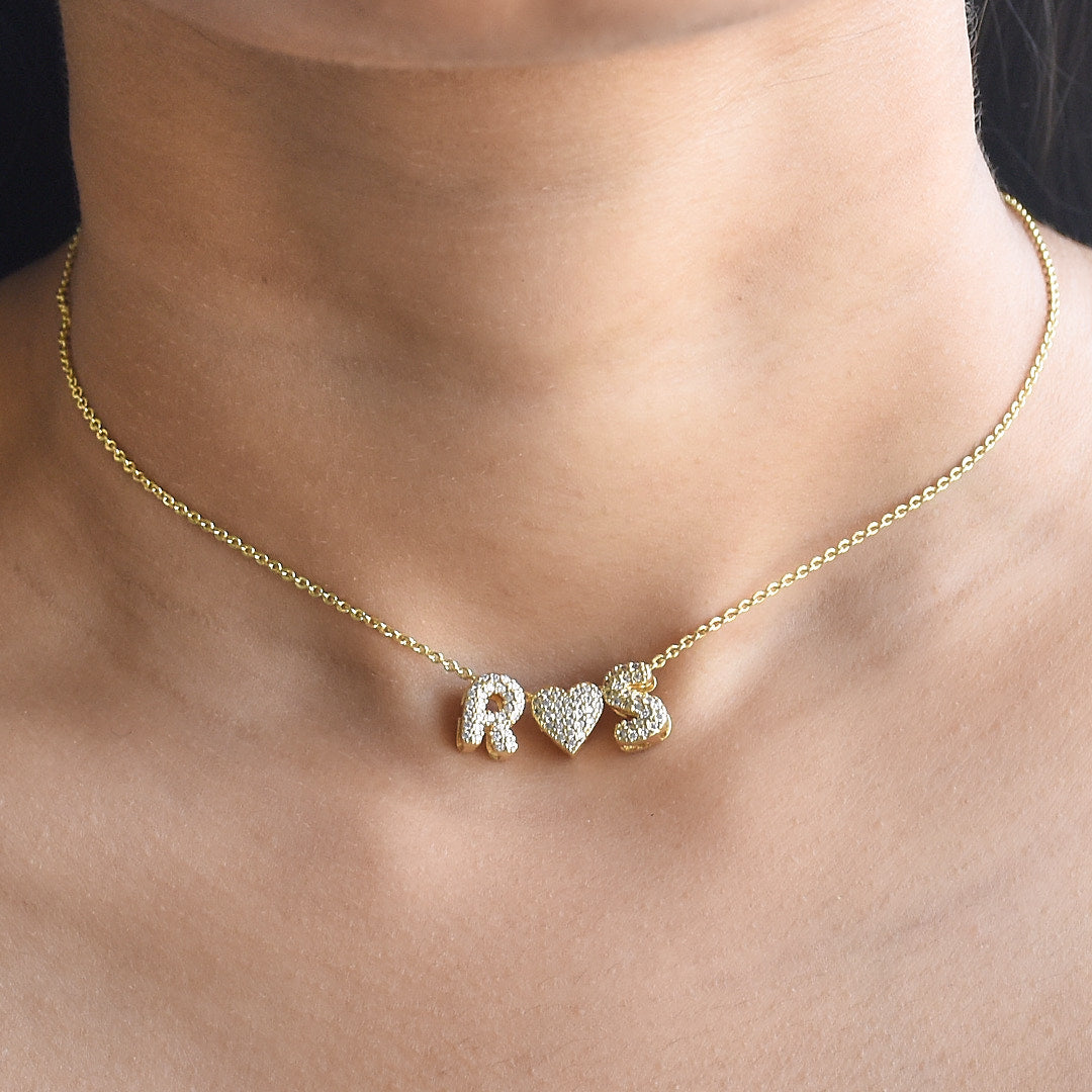 Couple Initial Necklace | Personalised Love Pendant with Heart Charm