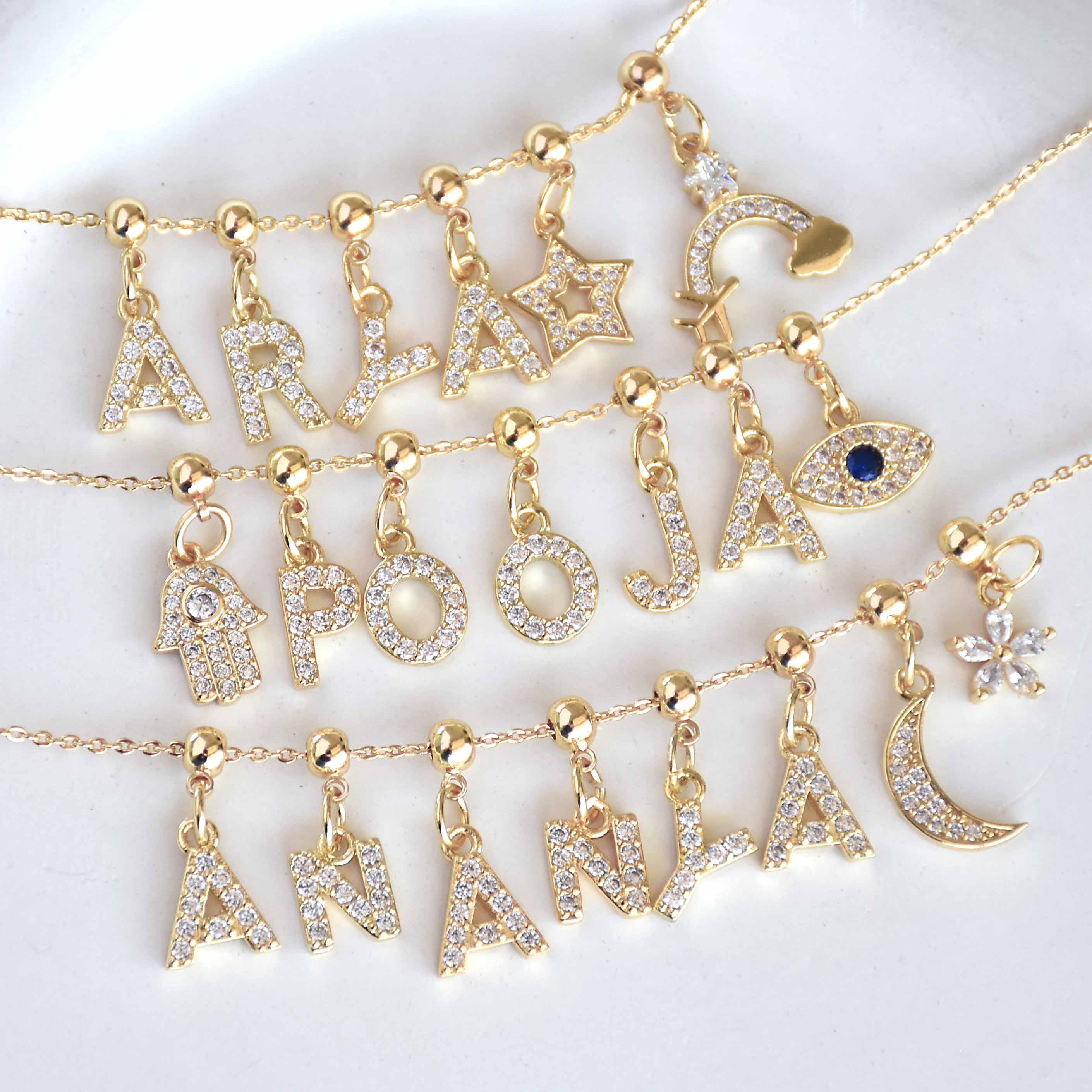 Name Necklace with Charms | Gold Finish Pendant for Women & Teens
