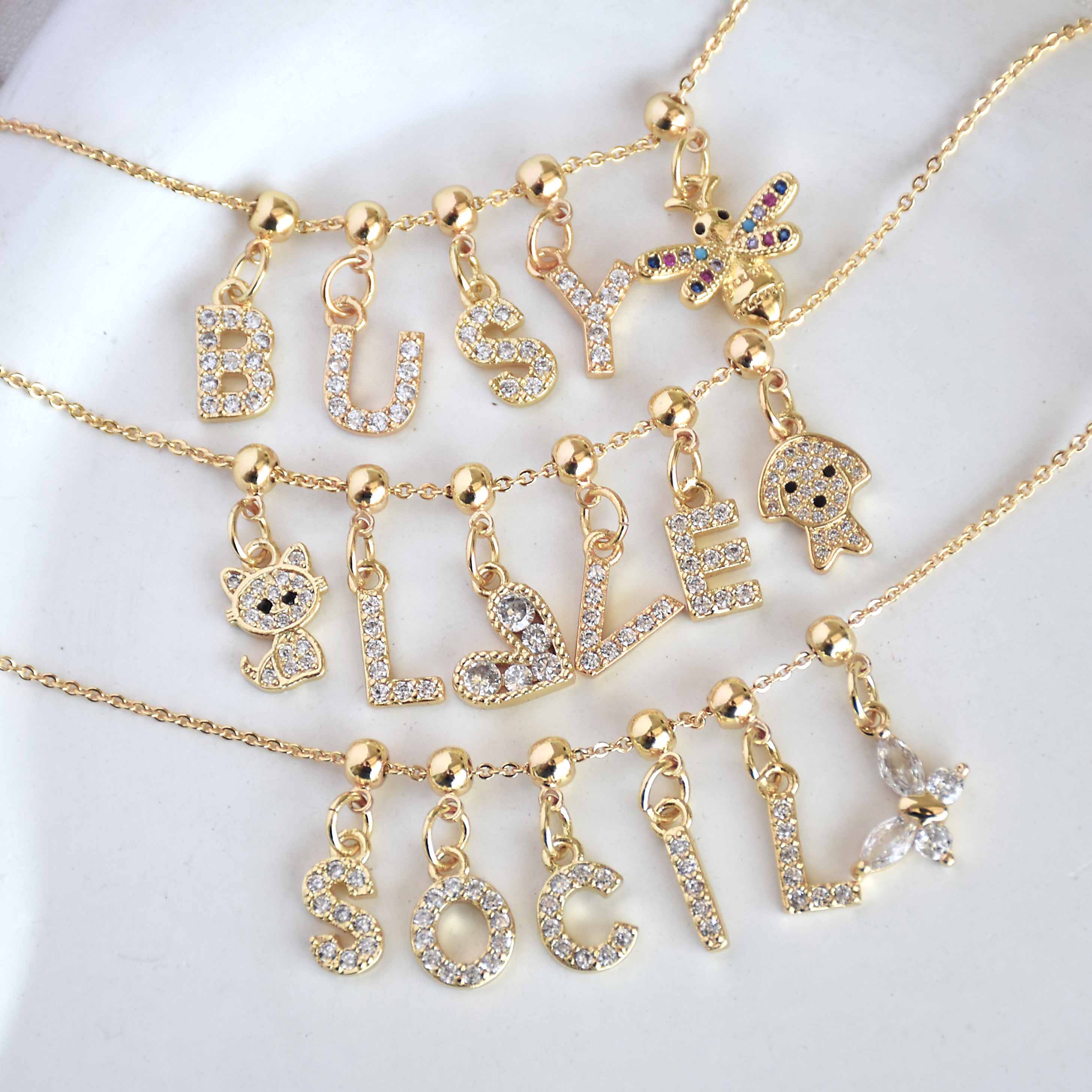 Name Necklace with Charms | Gold Finish Pendant for Women & Teens