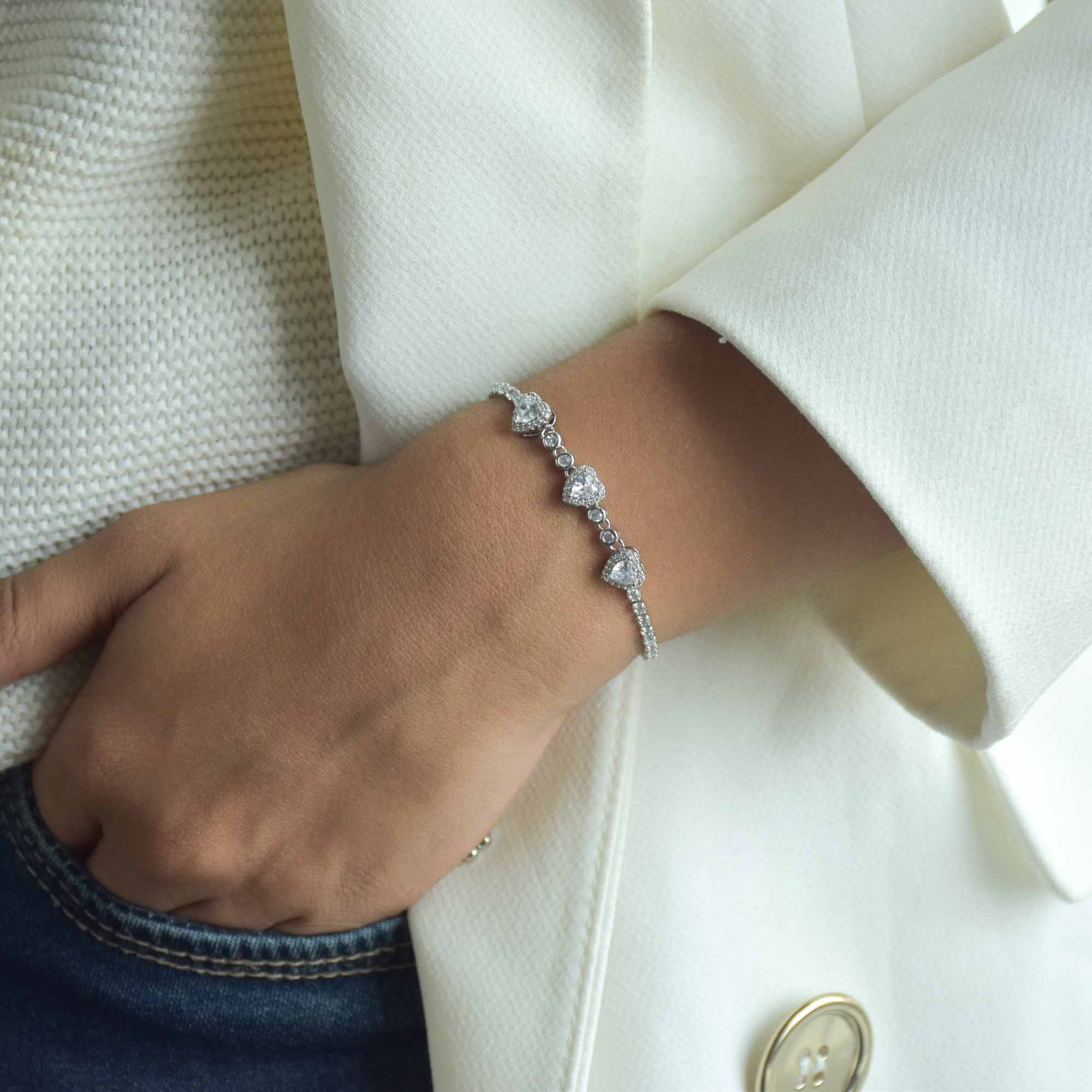 Triple Heart Tennis Bracelet