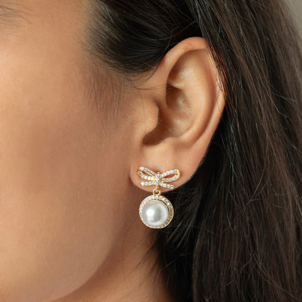 Pearl Bow Diamond Earrings
