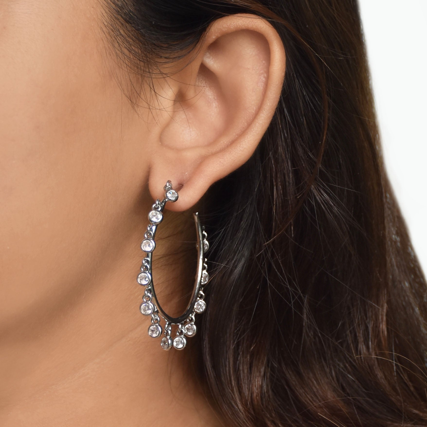 Silver Dangling Hoops
