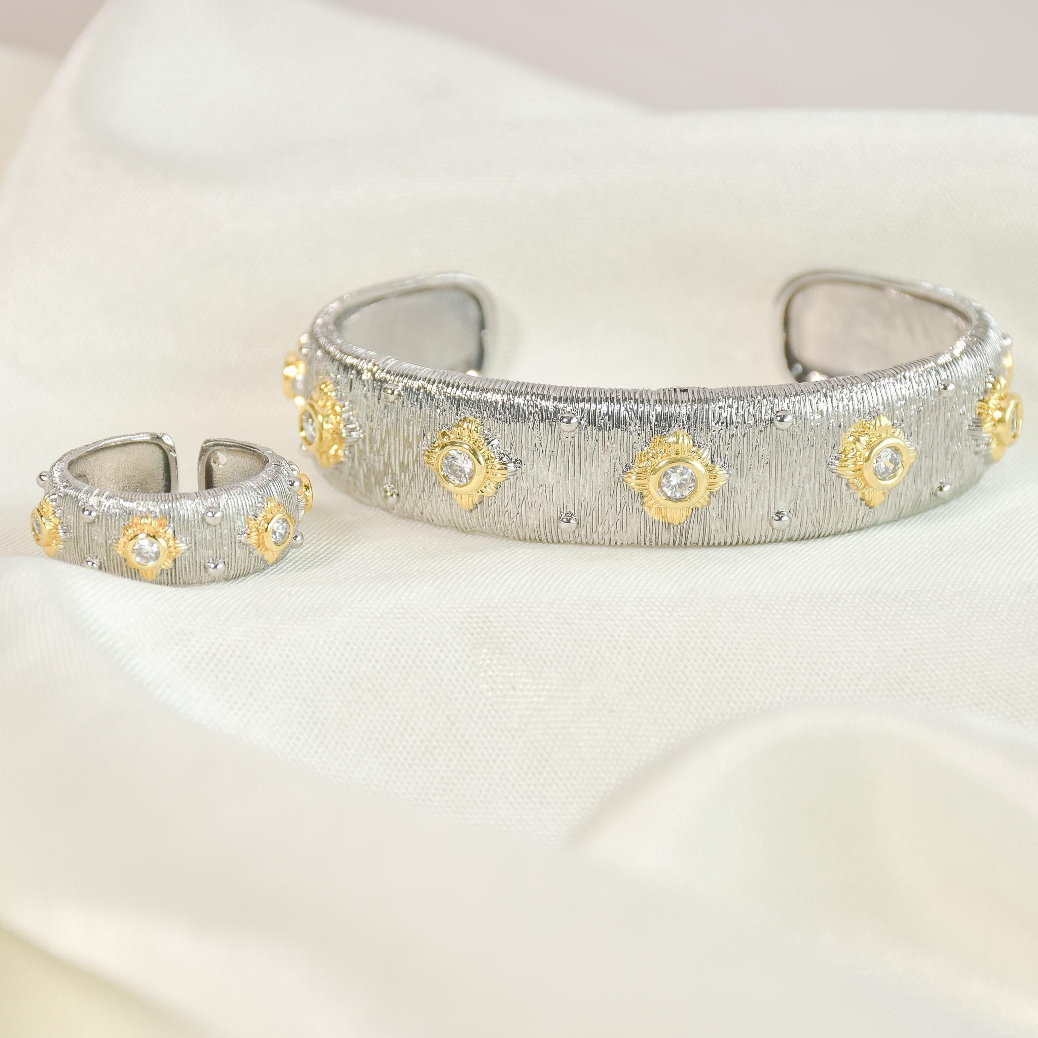 Gilded Texture Cuff Bangle & Ring Set