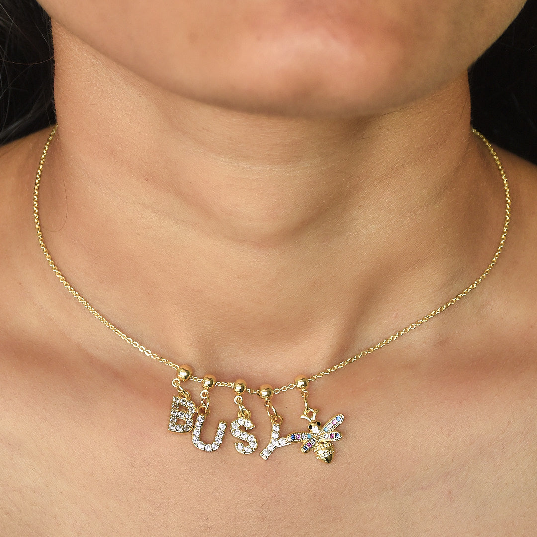 Name Necklace with Charms | Gold Finish Pendant for Women & Teens