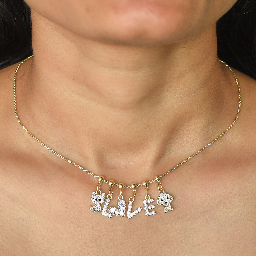 Name Necklace with Charms | Gold Finish Pendant for Women & Teens