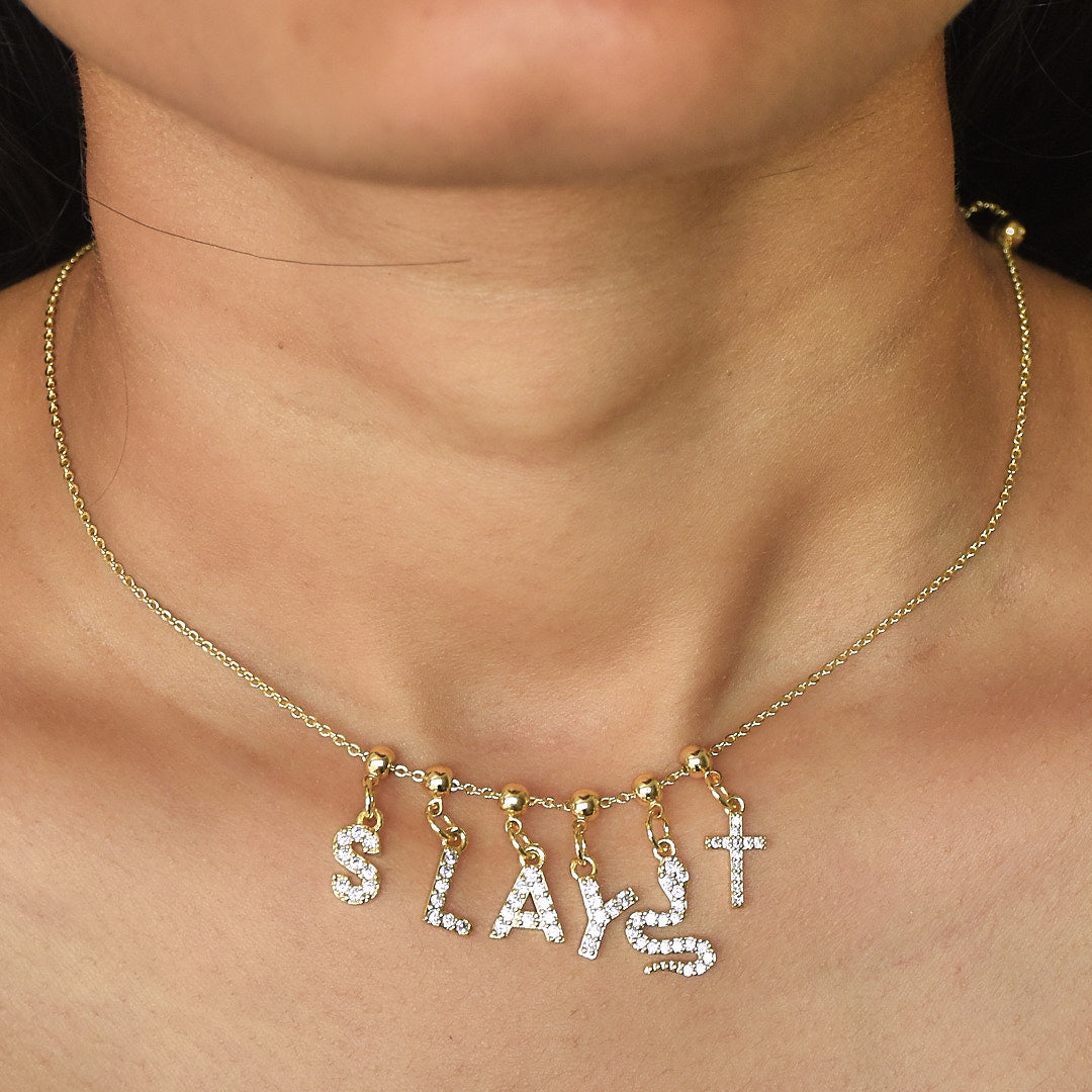 Name Necklace with Charms | Gold Finish Pendant for Women & Teens