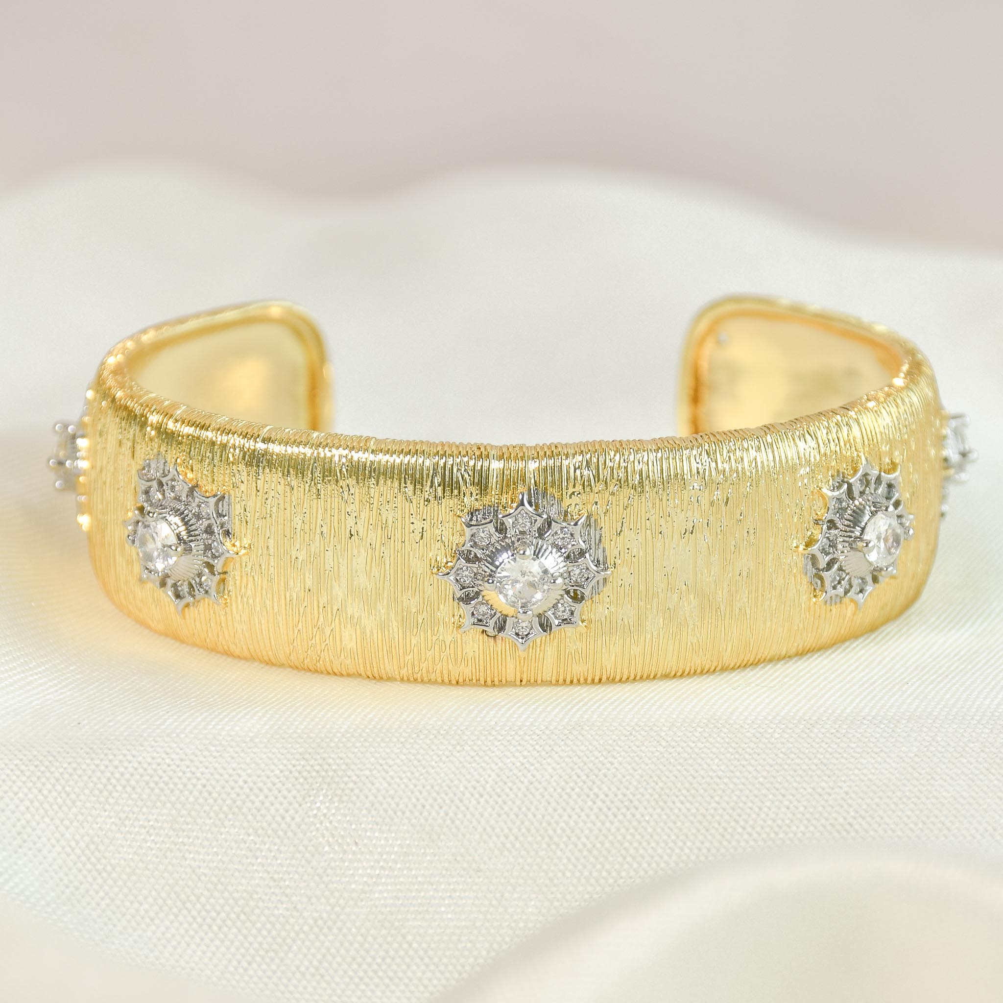 Modern Textured Diamond Bangle & Ring Set