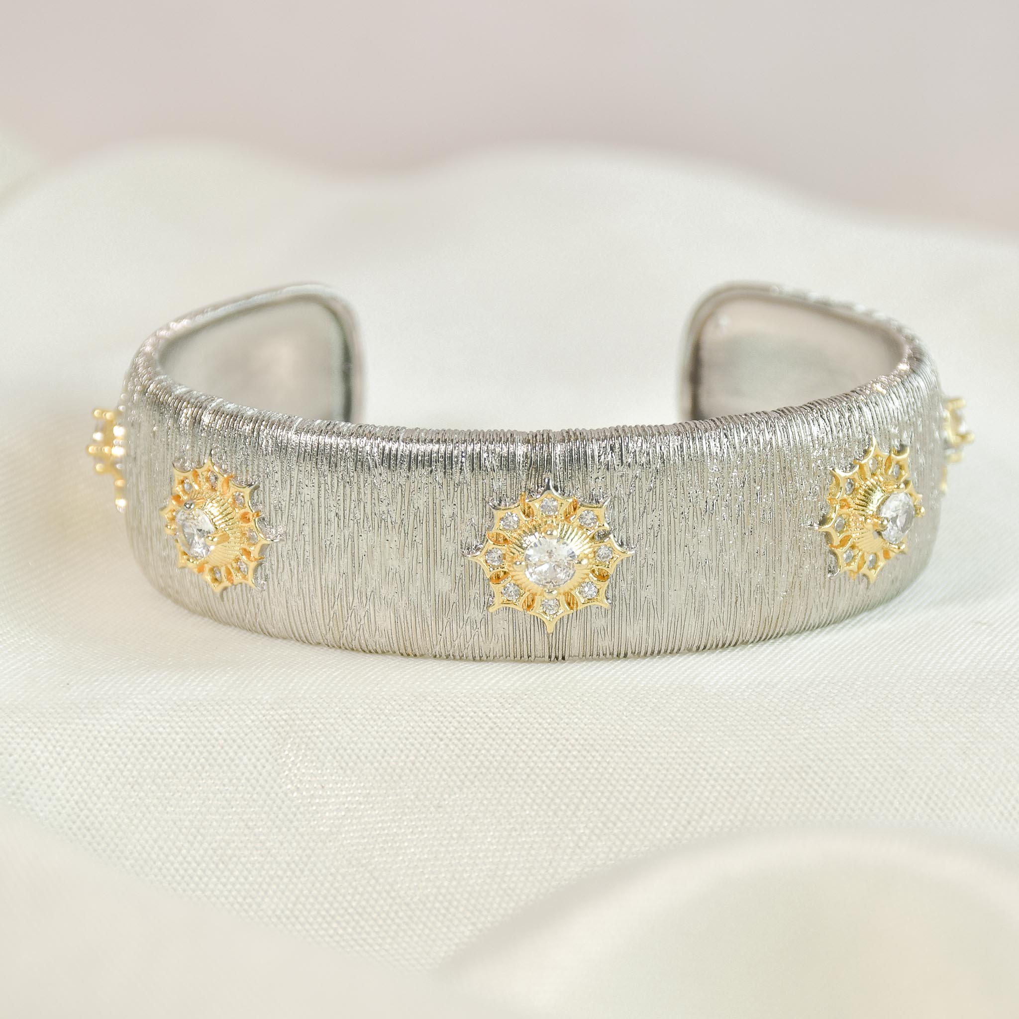 Modern Textured Diamond Bangle & Ring Set
