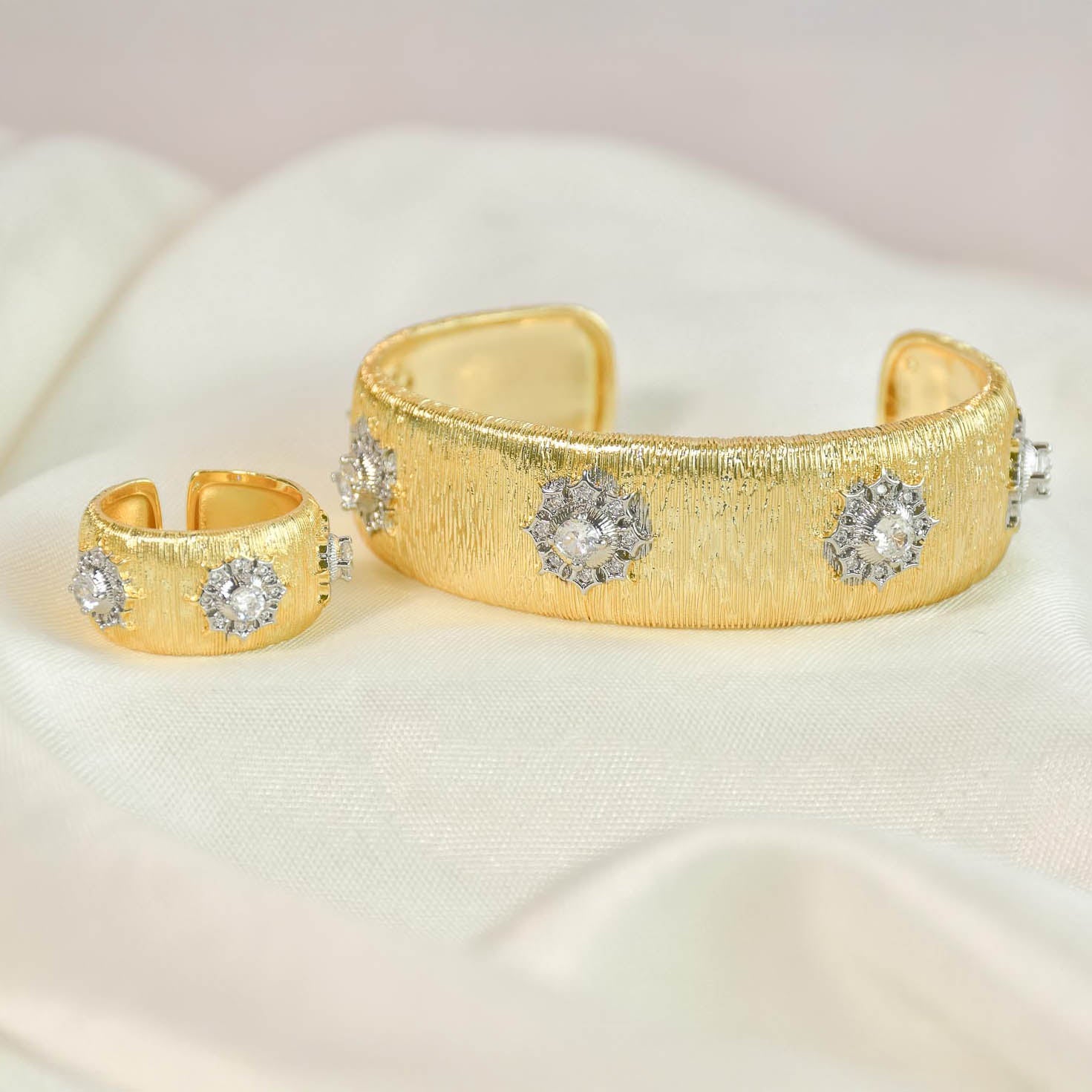 Modern Textured Diamond Bangle & Ring Set