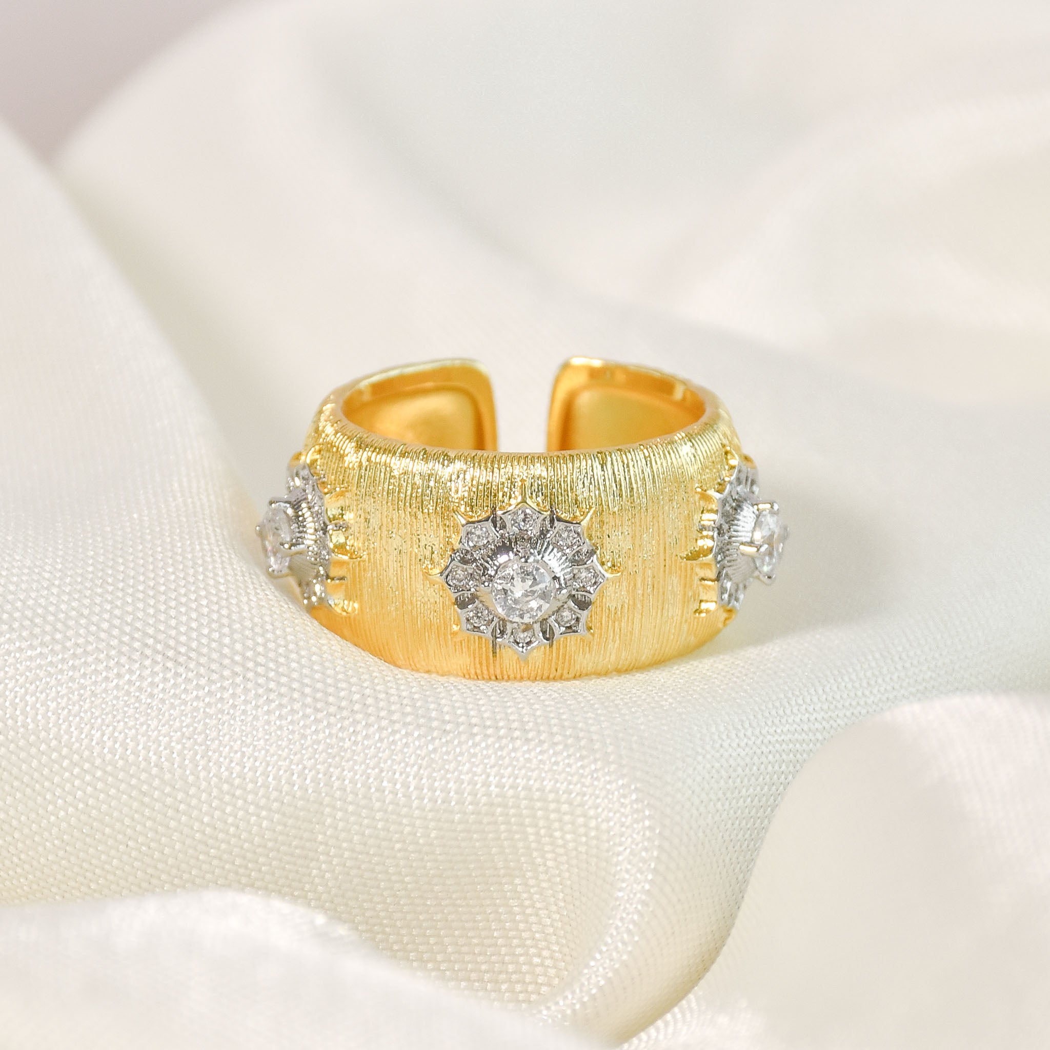 Modern Textured Diamond Bangle & Ring Set