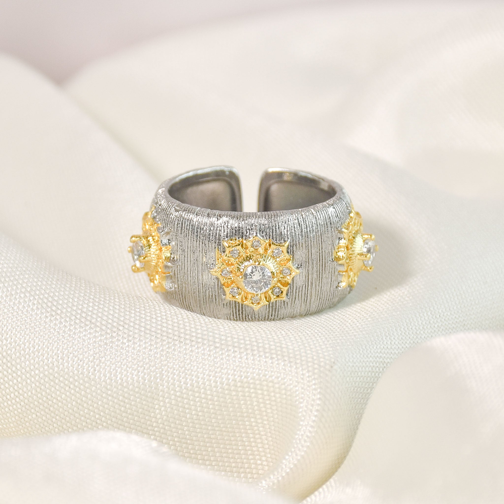 Modern Textured Diamond Bangle & Ring Set