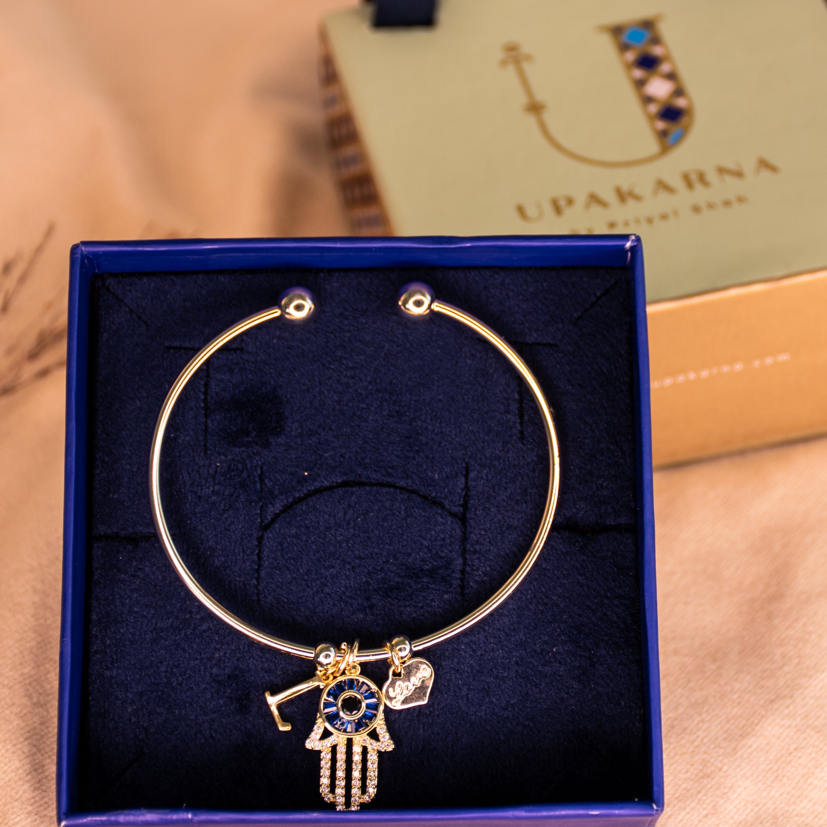 Personalized Initial Hamsa Bracelet + Gift Box