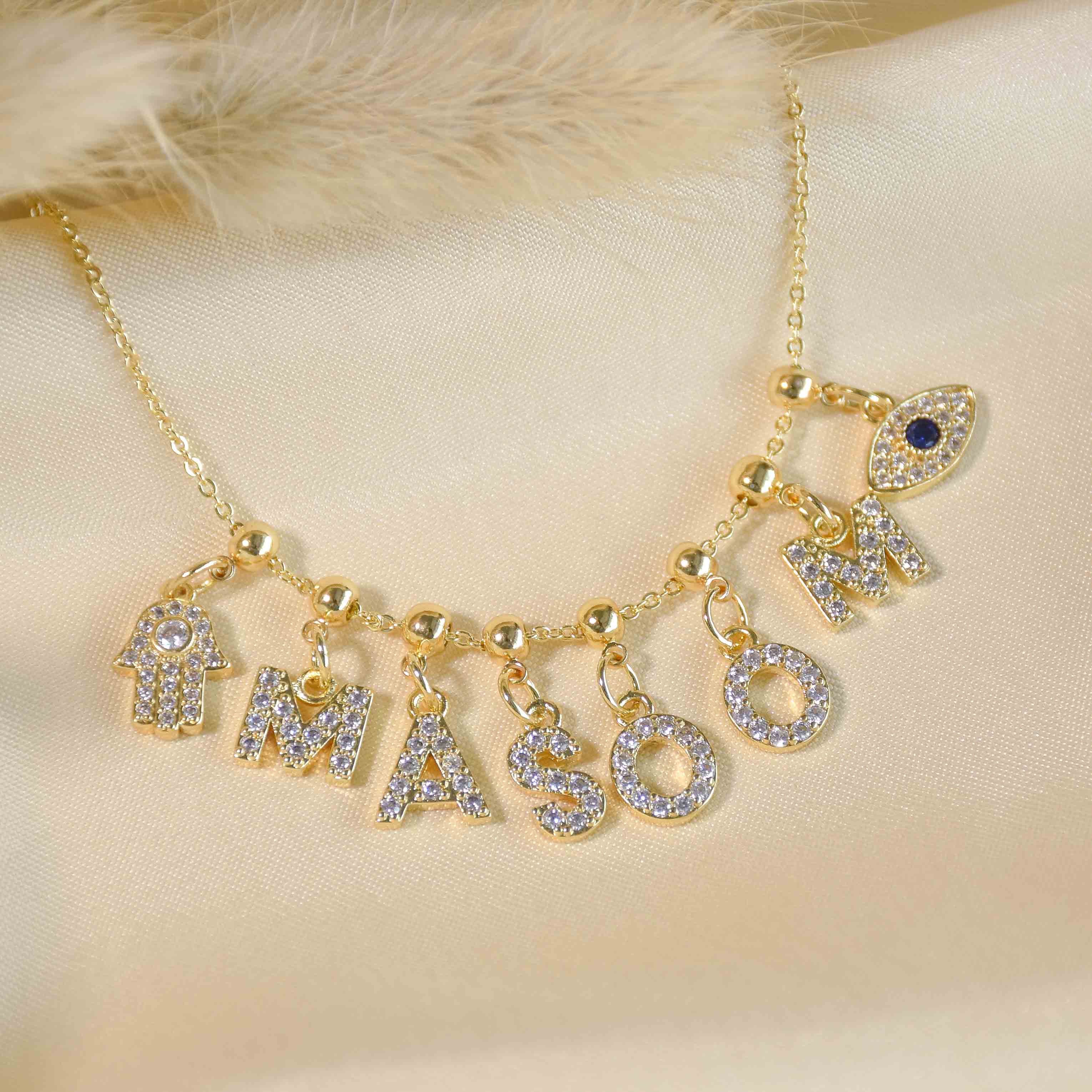 Name Necklace with Charms | Gold Finish Pendant for Women & Teens